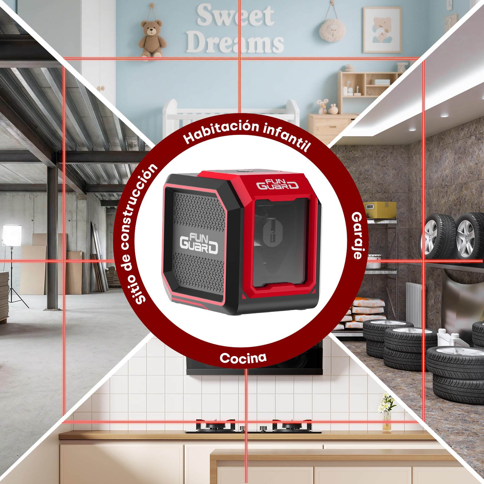 Nivel Láser Autonivelante 360 Grados, 20M Rojo Láser de Líneas Horizontales y Verticales, 2x AA Batería Incluida, IP54 para Obras de Construcción, Decoración del Hogar, DIY