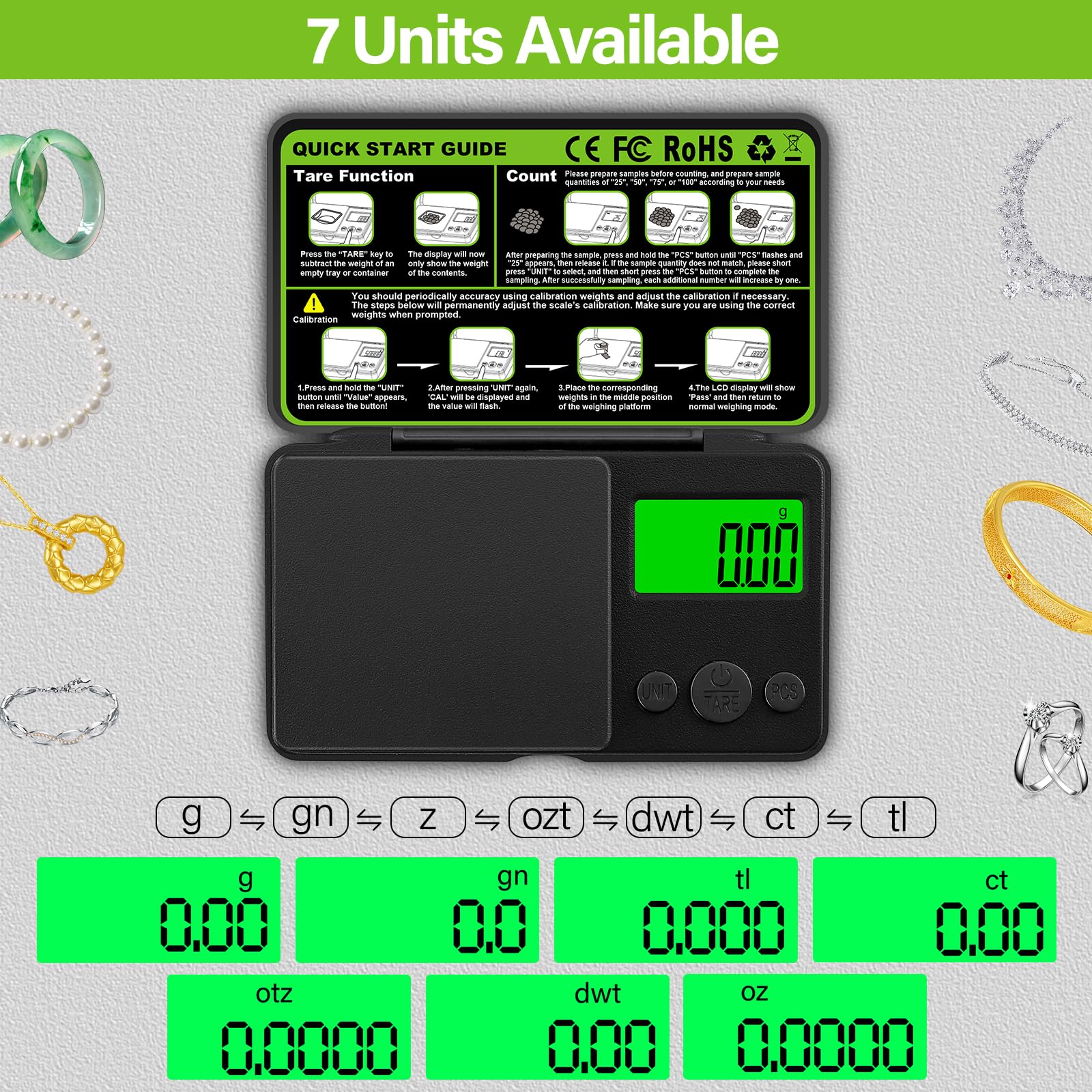 Balance de Précision 1000g/0.01g avec Écran LCD Rétroéclairé - Balance de Poche Numérique pour Bijoux et Cuisine, 7 Unités et Fonction de Tare