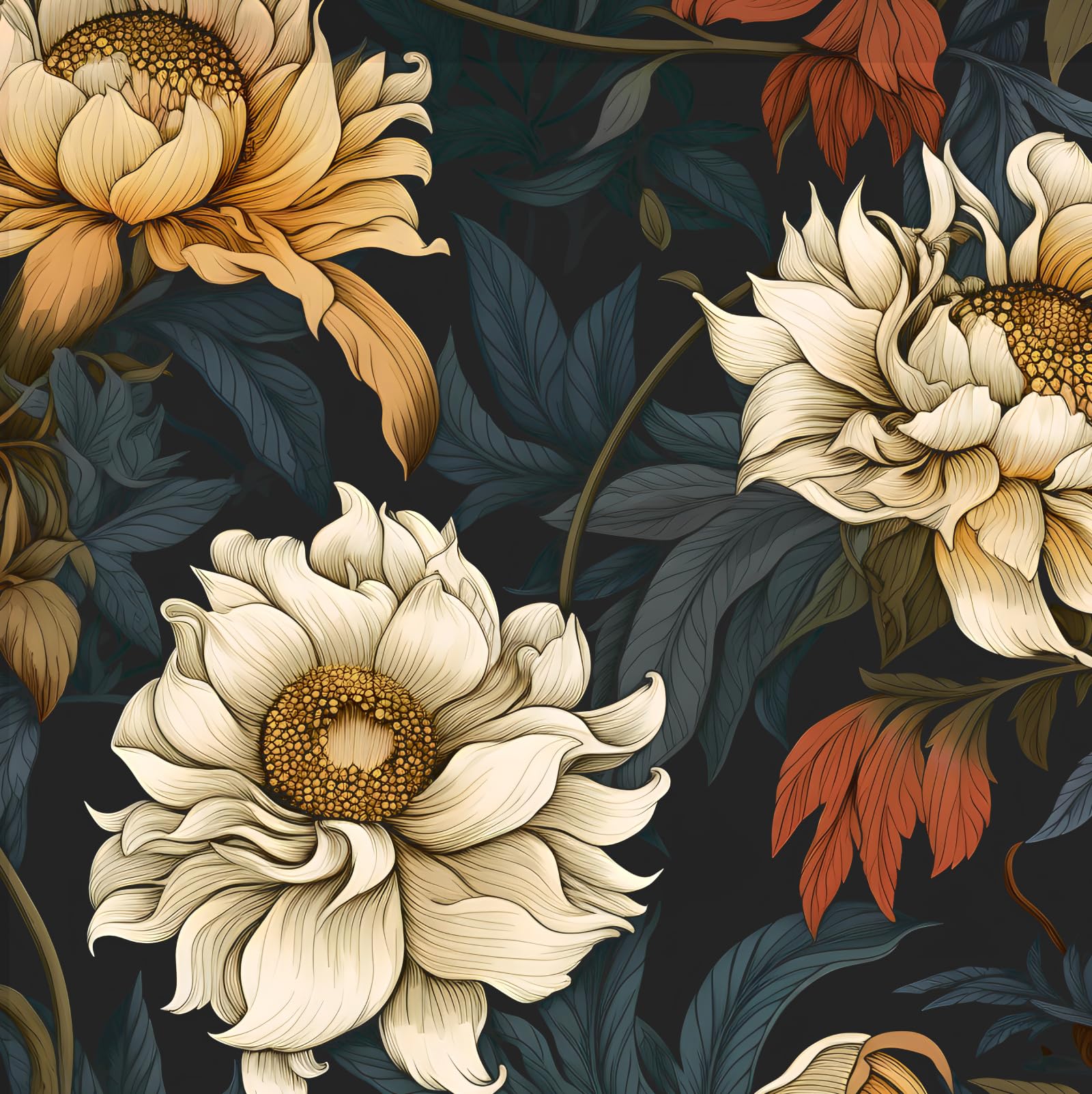 Papier peint coloré pour armoires et comptoir de cuisine look floral noir