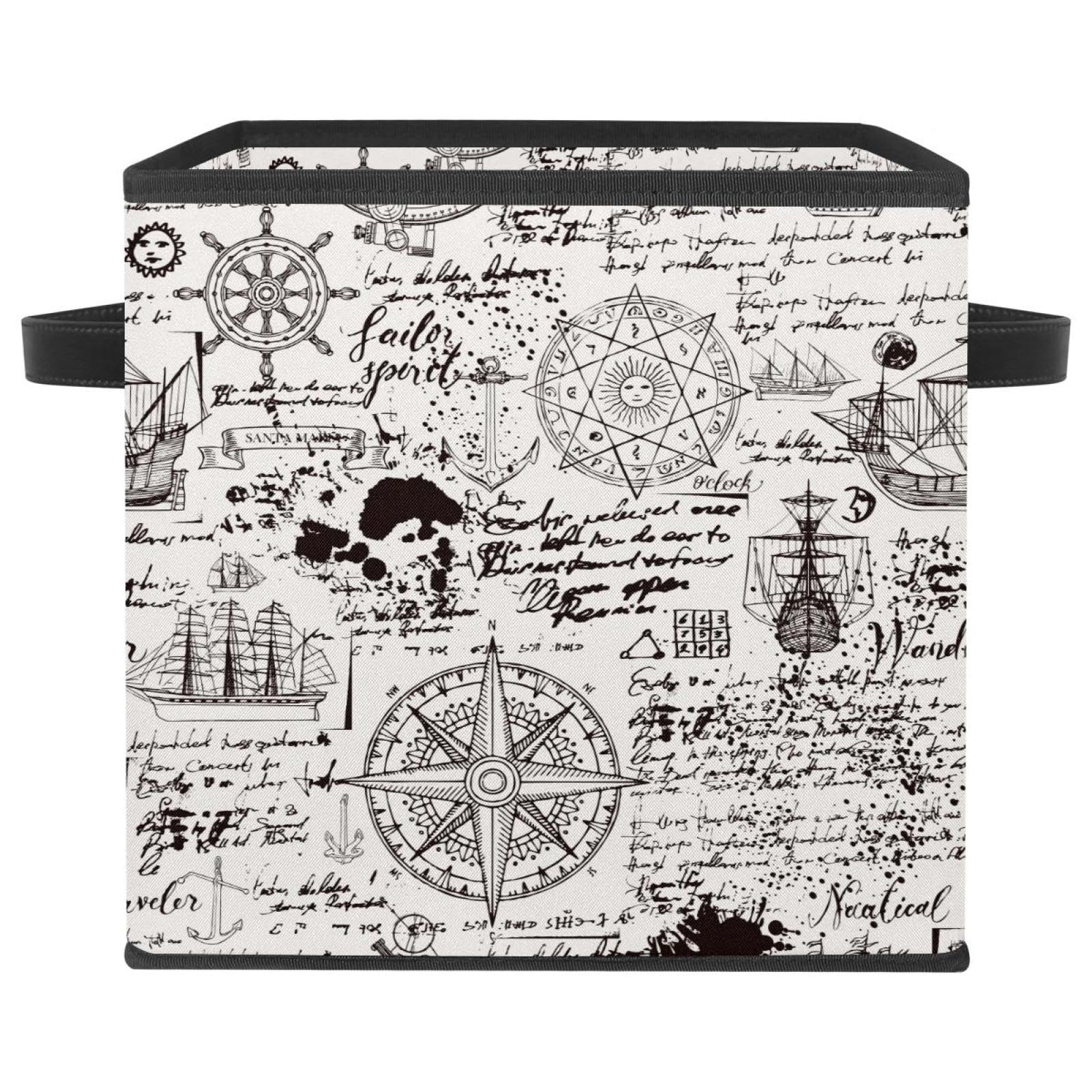 Boîte de rangement pliable motif marine cube en tissu avec poignées