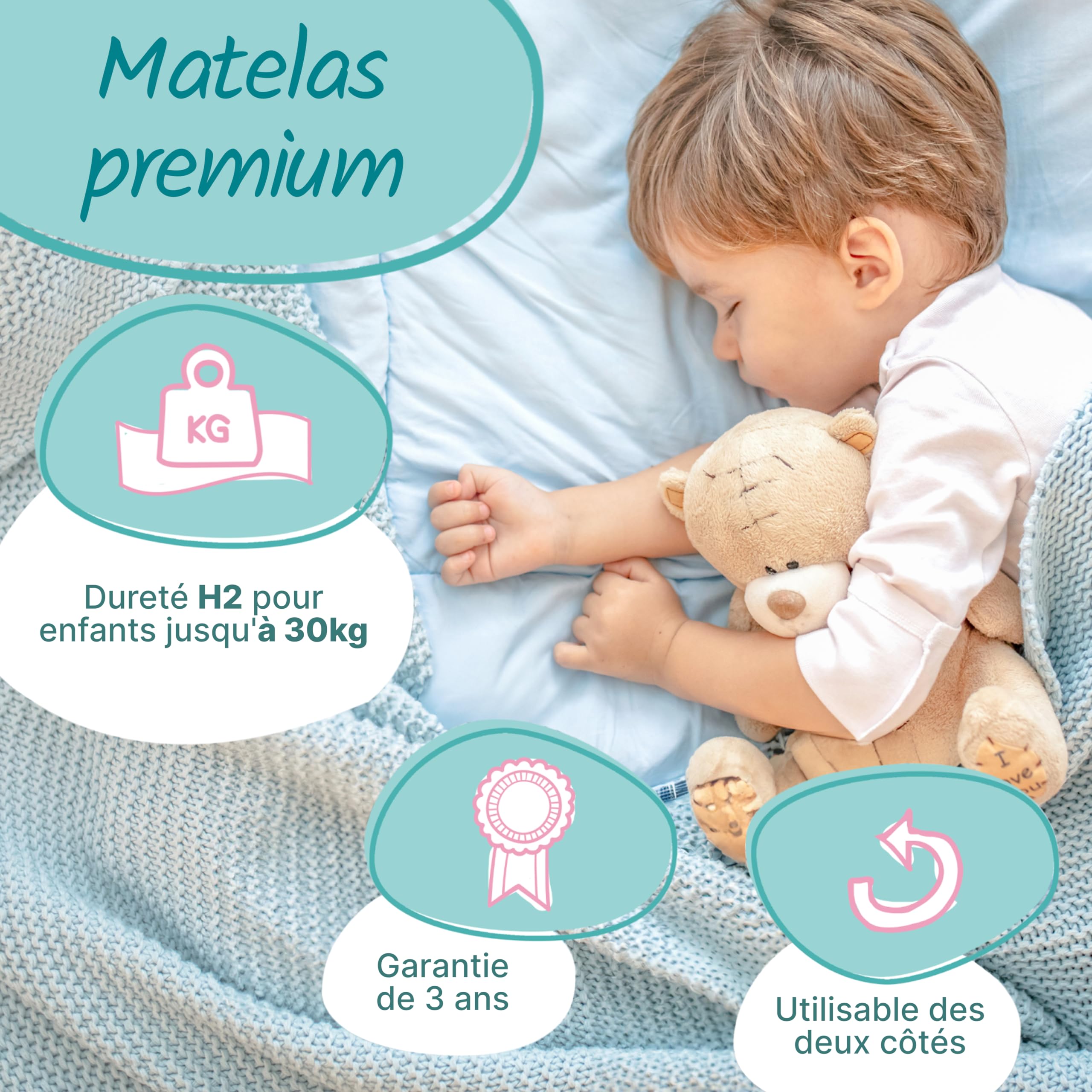 Matelas Enfant 80x160 cm H2 Mousse Confort Certifié Oeko-TEX 100 Housse Lavable Finition Climatique P1440 ComfortPur
