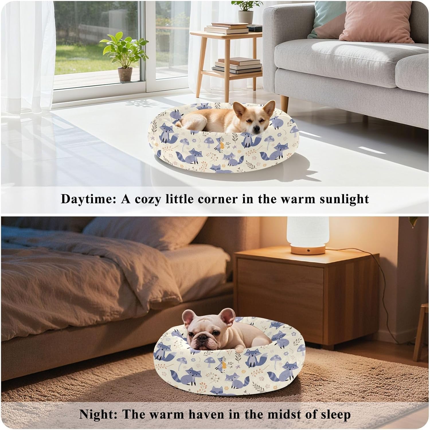 Pet Dog Beds Warm & Cozy Fluffy Cat Pillow Bed for Medium Size Pets Sleeping M Raccoon Floral
