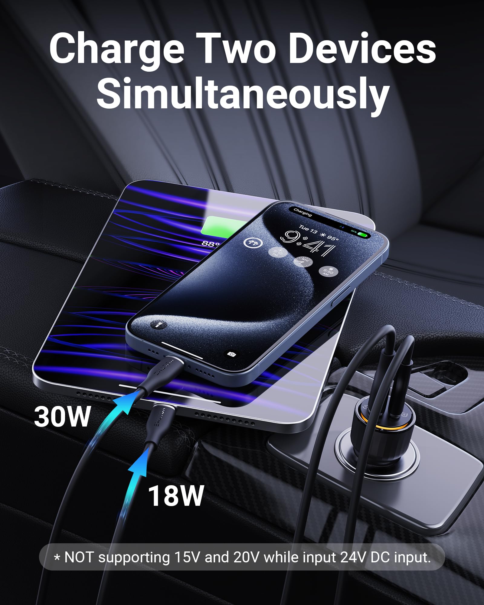 VOLTME USB C Accendisigari 48W 2 in 1 Nero, Caricabatterie Auto Accendisigari Auto 48W, Caricatore Rapido USB C PD/QC 3.0 Presa Accendisigari Compatibile con telefono, tablet, Pixel, Samsung S22/S23