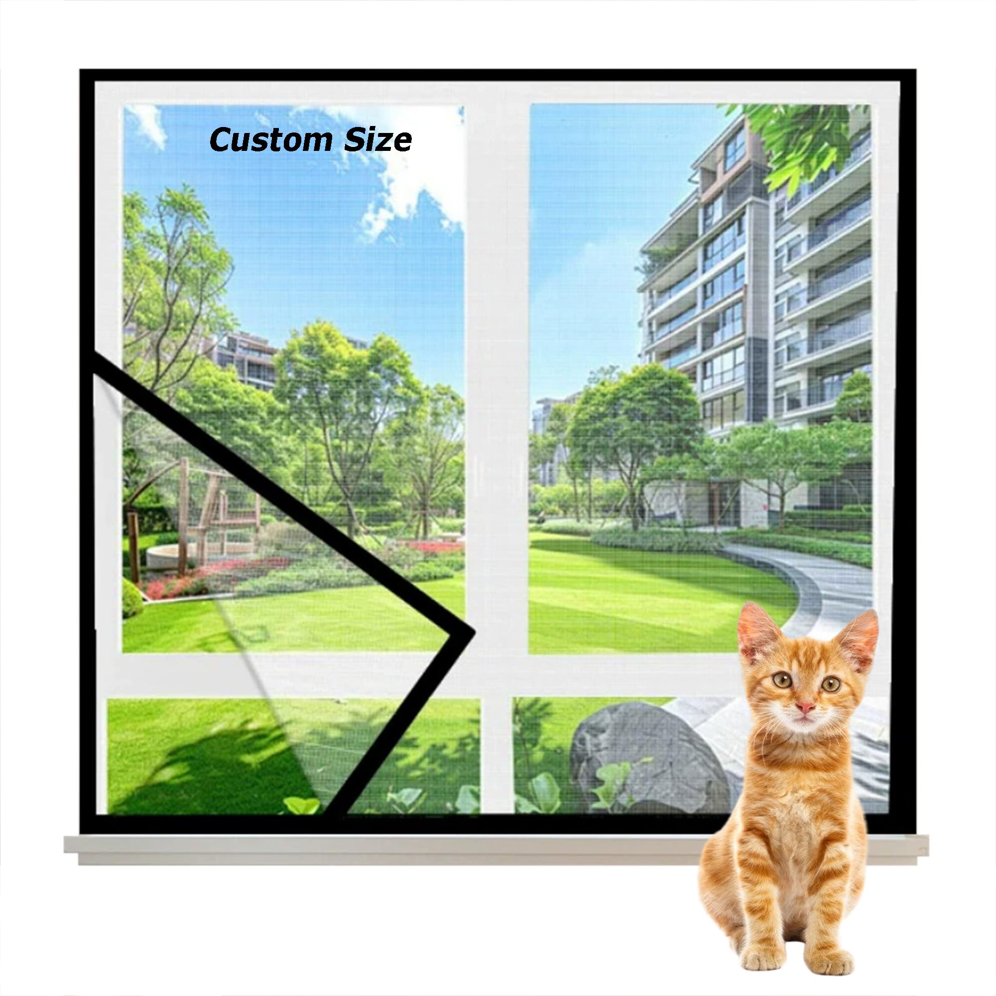 Xxiudee White Sticky Tape, White Mesh Custom Size Window Nets To Keep Bugs Out, Self-Adhesive Balcony Safety Window Mesh Netting, Cat Protection Screen Guard Net, Easy Installation No Drilling Need