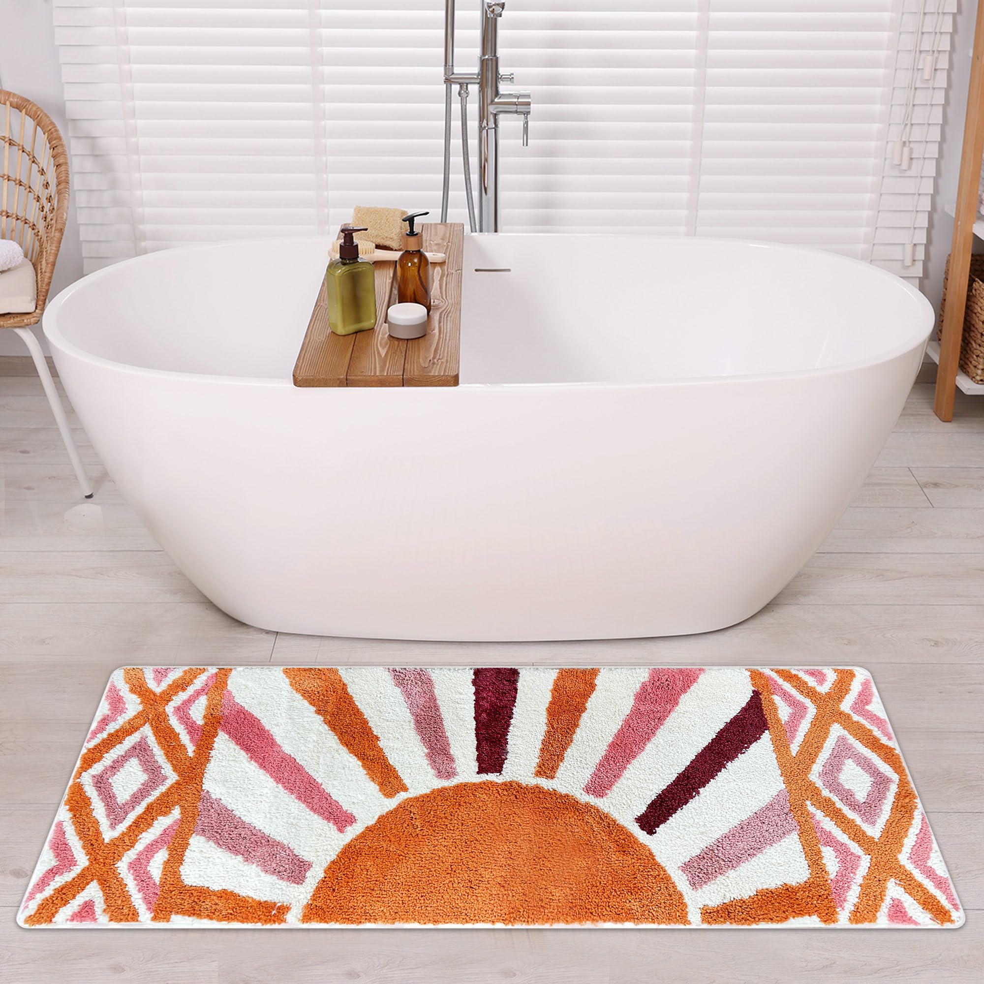 Hexagram Boho Bathroom Rugs Non Slip Washable 50x19.6 in, Bath Mats for Bathroom - Living Room, Bedroom, Kitchen, Home Decor