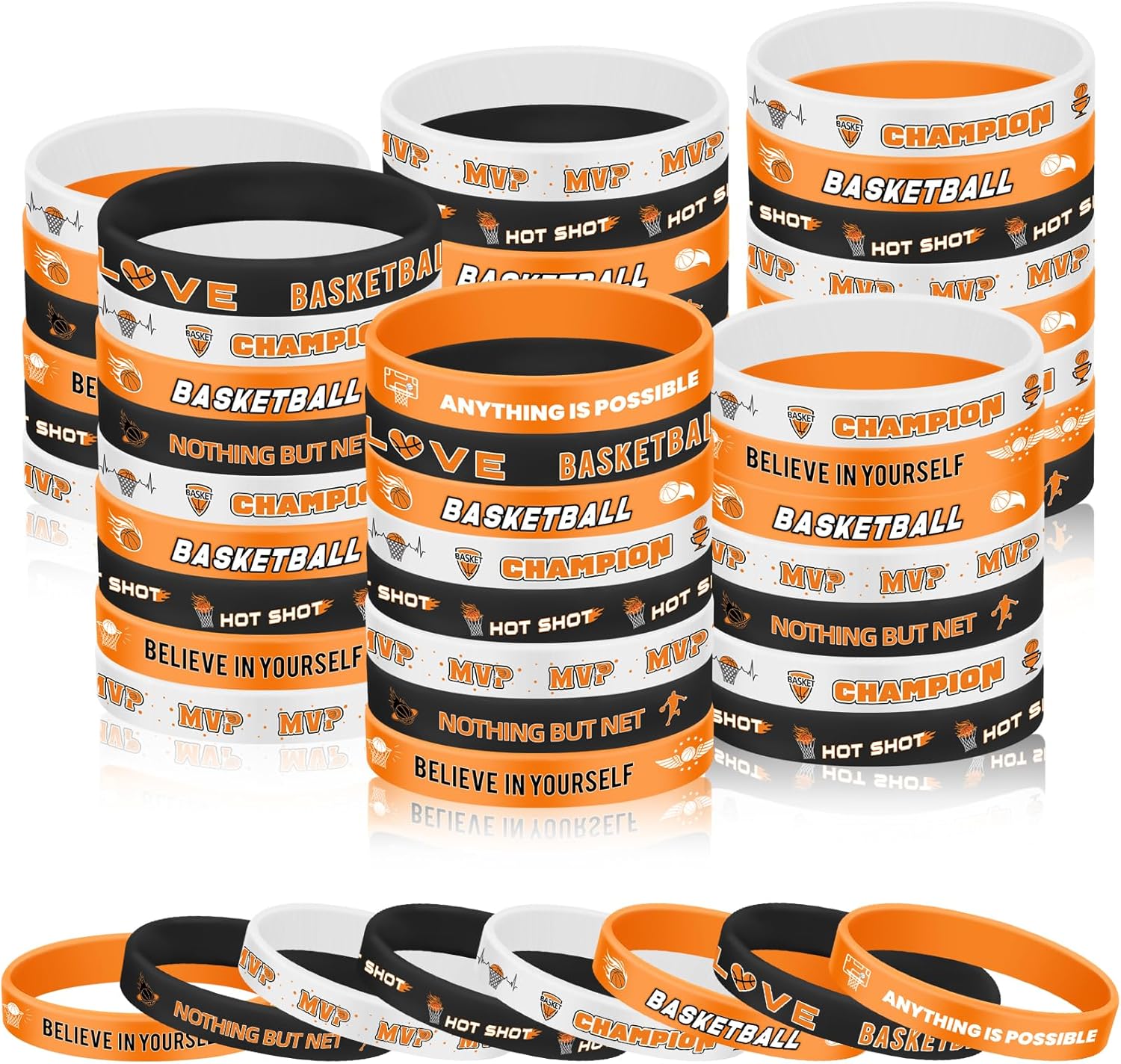120PCS Basketball Silicone Bracelets Bulk Sports Wristbands for Players Fans Accessories– Inspirational Basketball Rubber Bracelet Games Teams Gifts Party Favors (8 Designs)