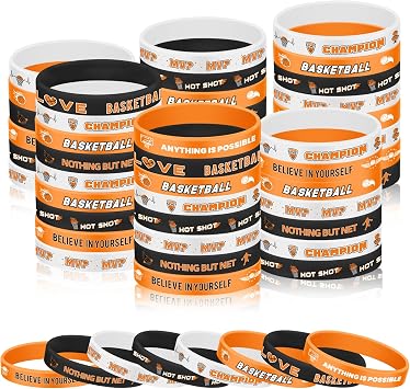120PCS Basketball Silicone Bracelets Bulk Sports Wristbands for Players Fans Accessories Inspirational Basketball Rubber Bracelet Games Teams Gifts Party Favors 8 Designs