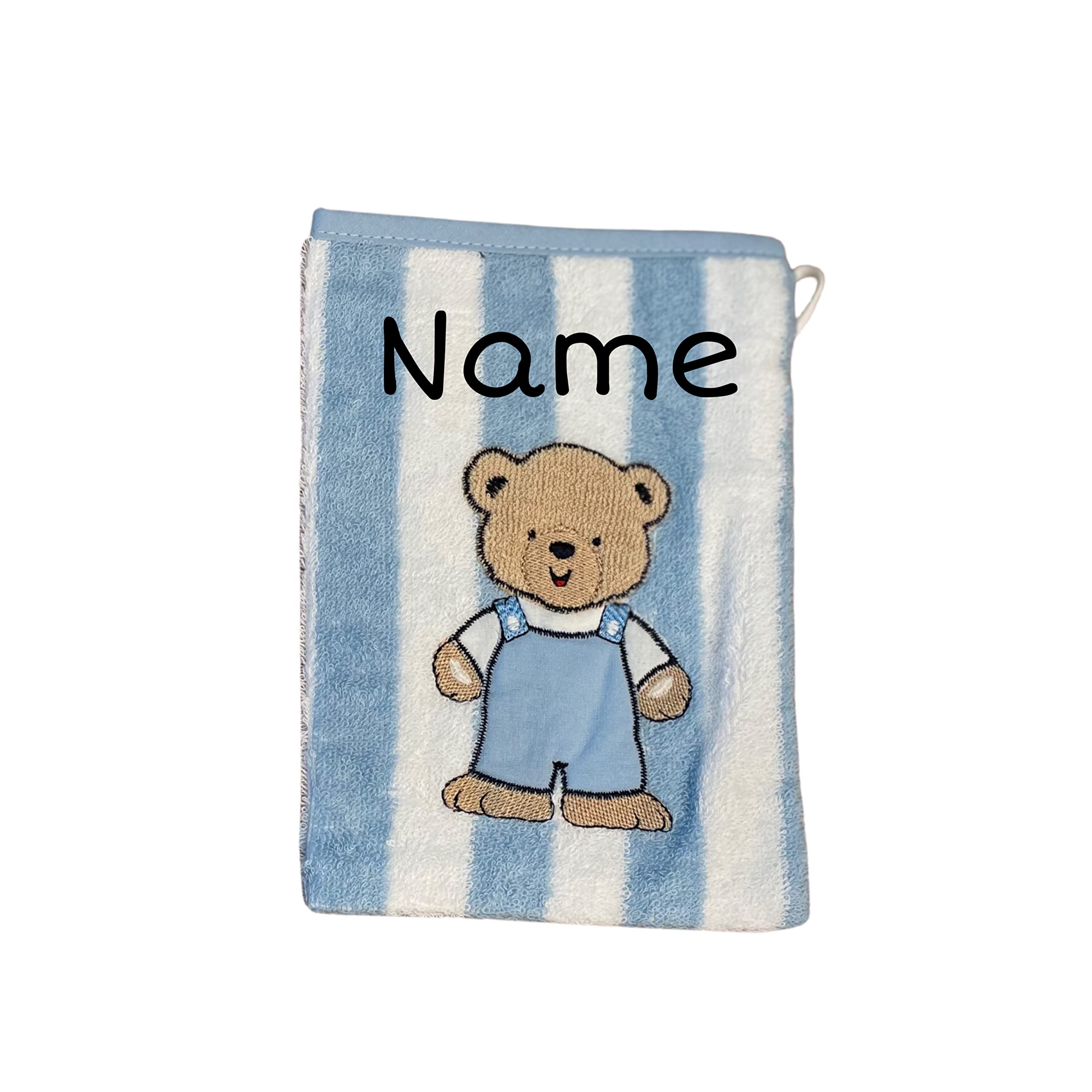 SET Kinder Poncho + Waschlappen personalisiert | 100% Baumwolle | personalisiert mit Namen | Baby Kapuze Bademantel | Badeponcho | Kinder Badetuch | bis 7 Jahre | gestreifter Teddy