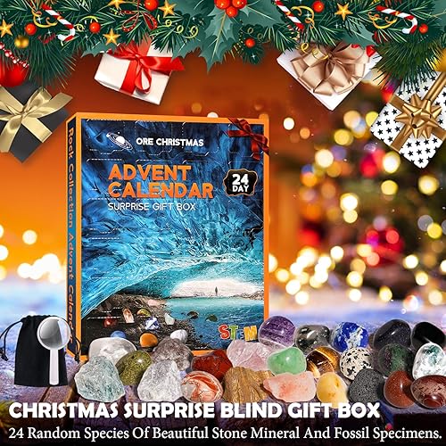 Miniatura 7 de Calendario de Adviento 2023, calendario de Adviento para niños con cristales, rocas y minerales, calendario de cuenta regresiva de Navidad de 24