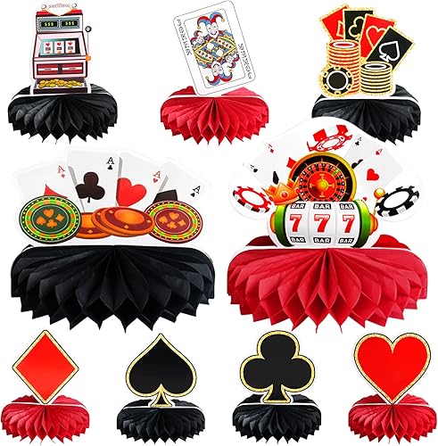 Miniatura 9 de Waenerec 9 piezas de decoración de fiesta temática de casino en 3D panal de abejas casino centros de mesa de casino noche de juego recuerdo de