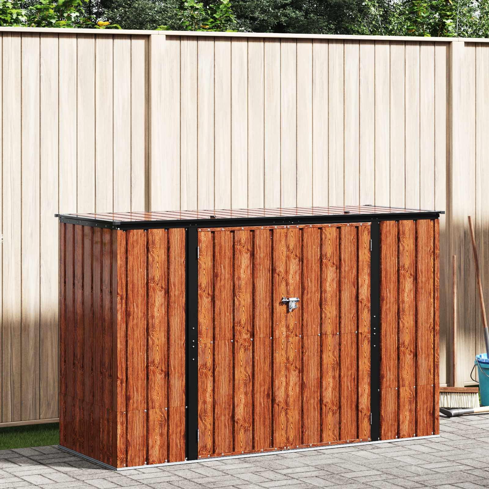 vidaXL Scatola di Stoccaggio per Giardino Marrone 214 x 82 x 132 cm, Scatola da Giardino stilosa, Rettangolare, Moderna, Robusta, con Serratura e Tanto Spazio per Attrezzi