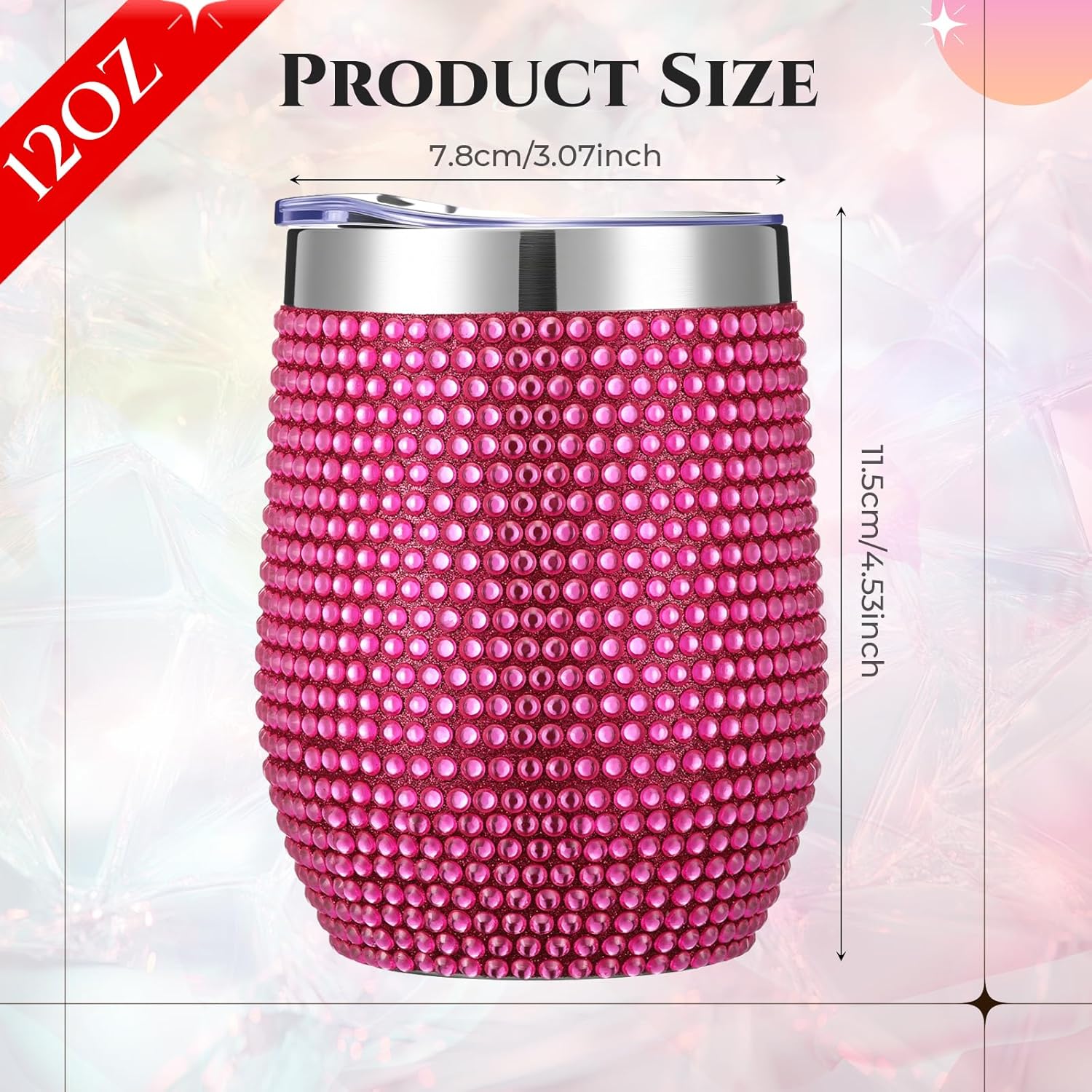 Bling Wine Tumbler with Lid Diamond Rhinestone Gradient Pink Stainless Steel Insulated Wine Tumbler for Women Mother Bachelorette Wedding Cups Reusable Travel Coffee Mug - Image 2