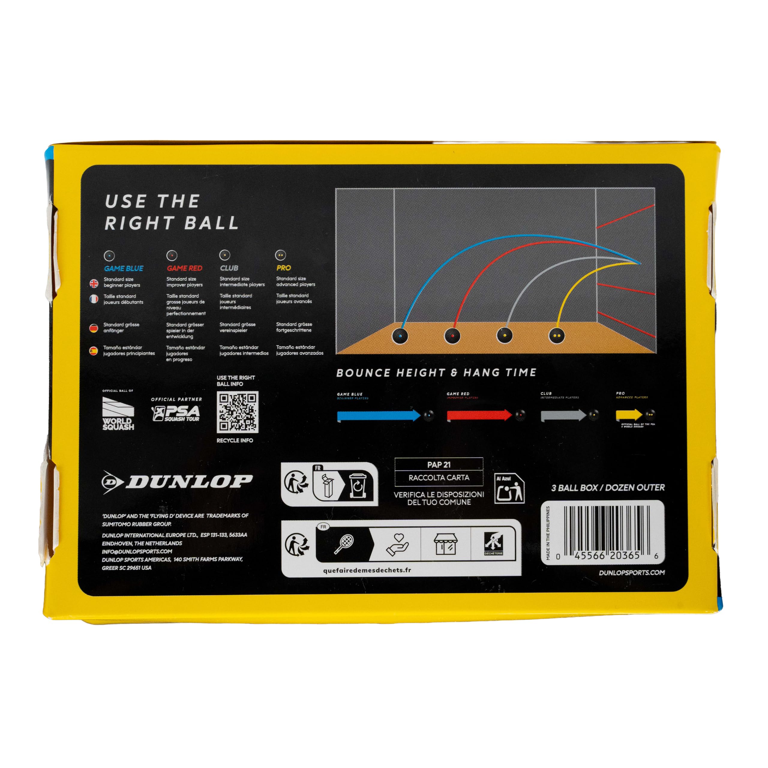 Dunlop Pelotas de Squash Mixed Pack Pro, Club & Game, 12 Pelotas