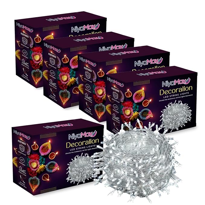 NIYAMAX 12 Meter 42 Led Dhoom Lights Waterproof LED Decorative String Fairy Rice Lights for Indoor and Outdoor Decoration Lights, Festival, Party, Wedding, Garden (White Color, Pack of 5)