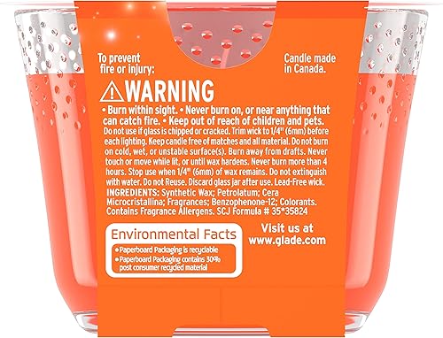 Miniatura 2 de Glade Candle Pumpkin Spice, vela perfumada con aceites esenciales, vela ambientadora, vela de 3 mechas, 6.8 onzas