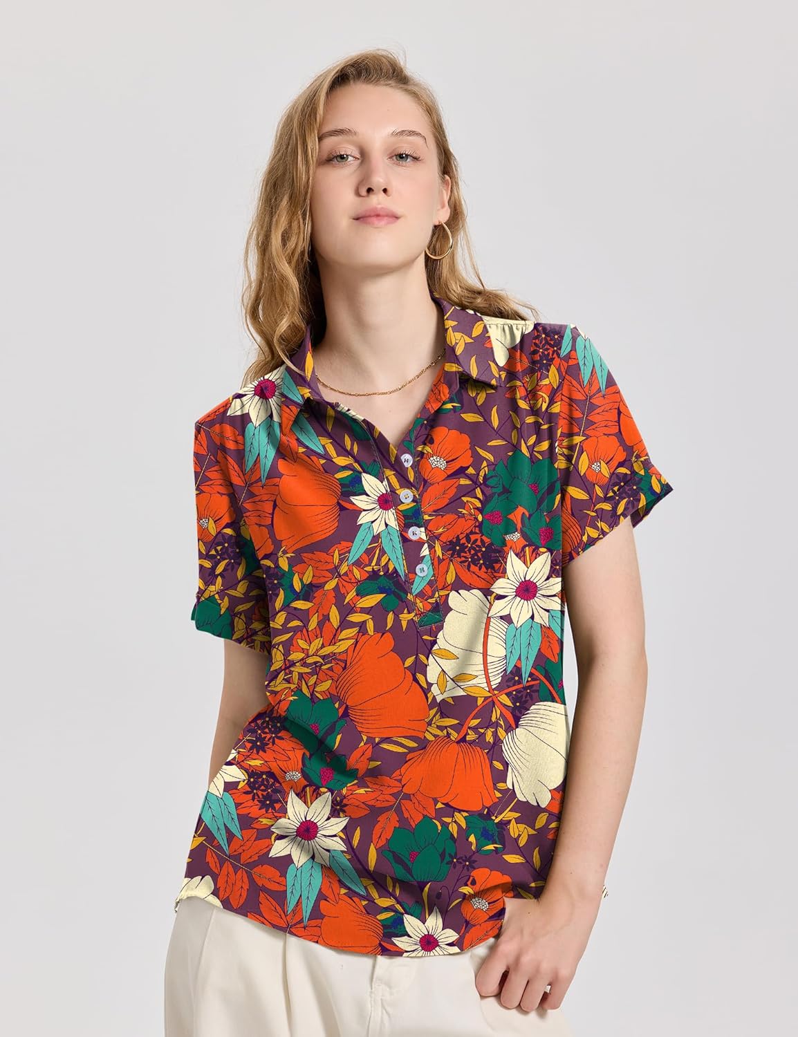 Rapbin Spring Tops for Women 2026 Women Blouses Short Sleeve V Neck Casual Collared Office Work Shirts Tops - Image 2