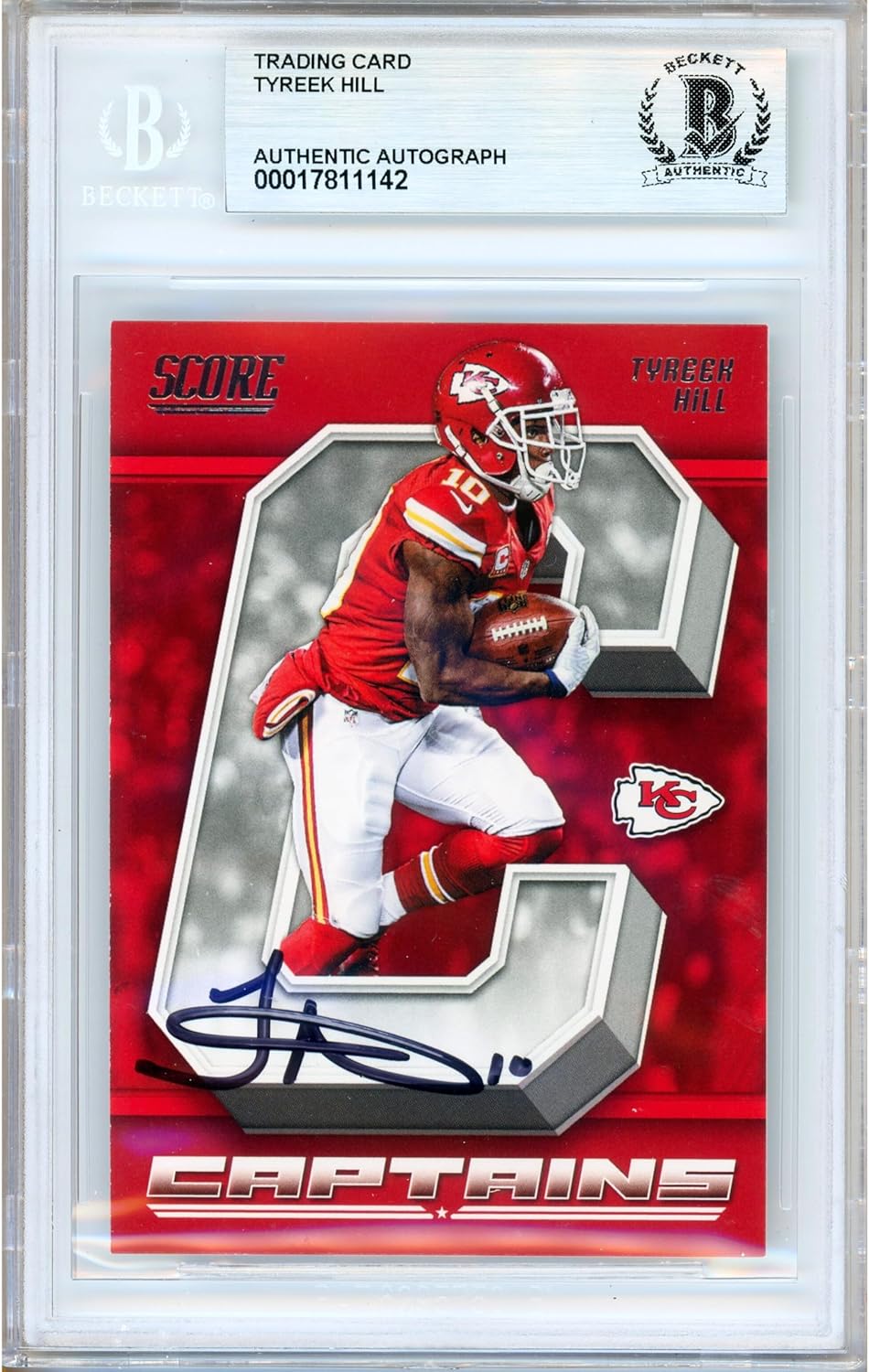 Tyreek Hill Autographed 2018 Panini Score Captains #12 Football Trading Card Slabbed Beckett BAS Authentic Slab COA Played For Kansas City Chiefs NFL