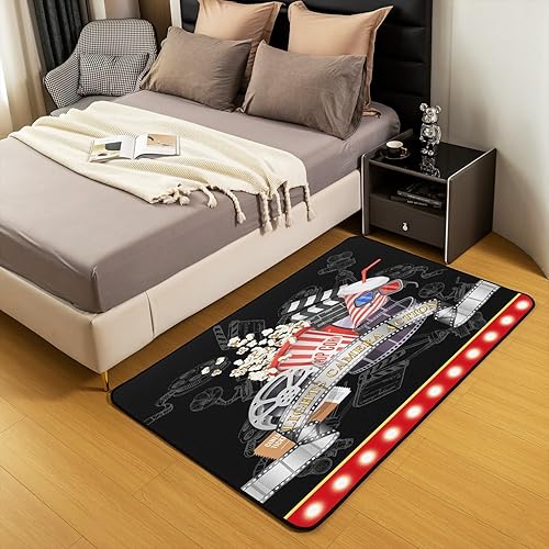 Miniatura 5 de Alfombra de sala de estar de cine para niños, alfombra de 5 x 7 pulgadas, decoración de sala de cine para interiores, alfombra decorativa de moda