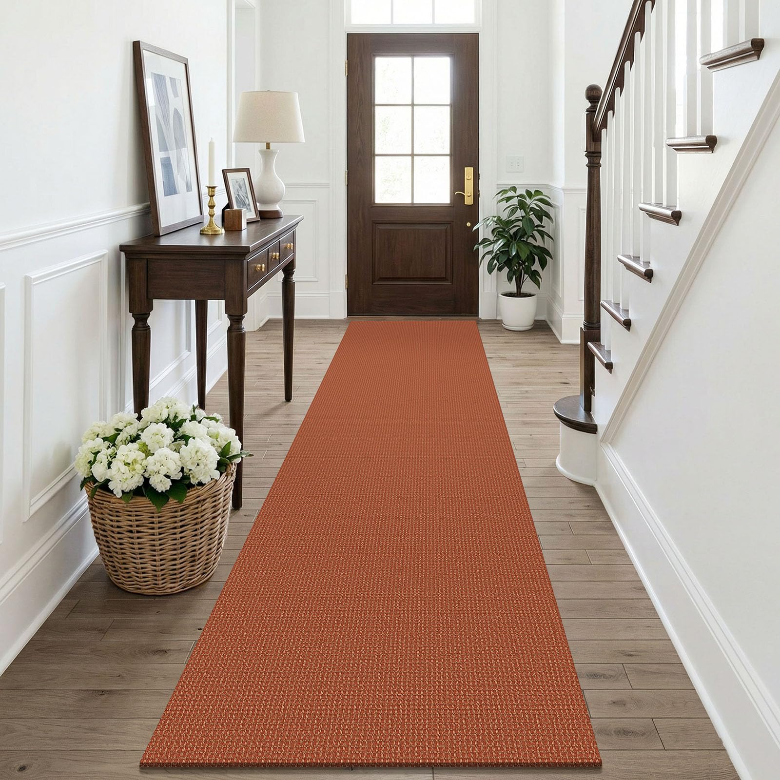 KOZYFLY Orange Runners Rugs for Hallway 2.5'x10', Washable Runner Rug, Woven Non Slip Kitchen Runner, Braided Entryway Rug, Floor Carpet for Entry, Aisle, Hall, Burnt Orange/Tan — image 1