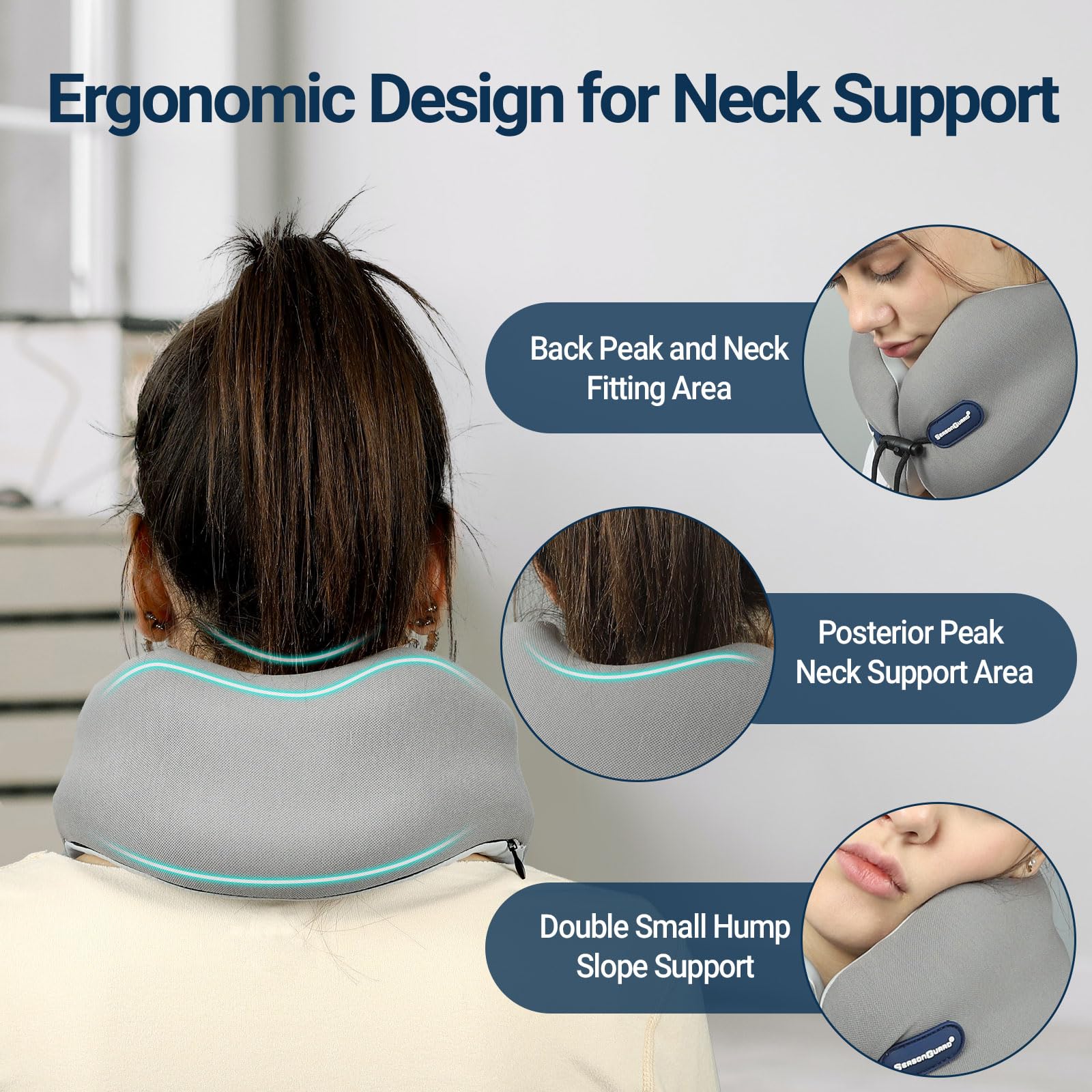 Season Guard Cuscino cervicale da viaggio per aereo, auto, volo, in memory foam, cuscino per alleviare il dolore per dormire, accessori essenziali da viaggio per il riposo, cuscino per la testa per