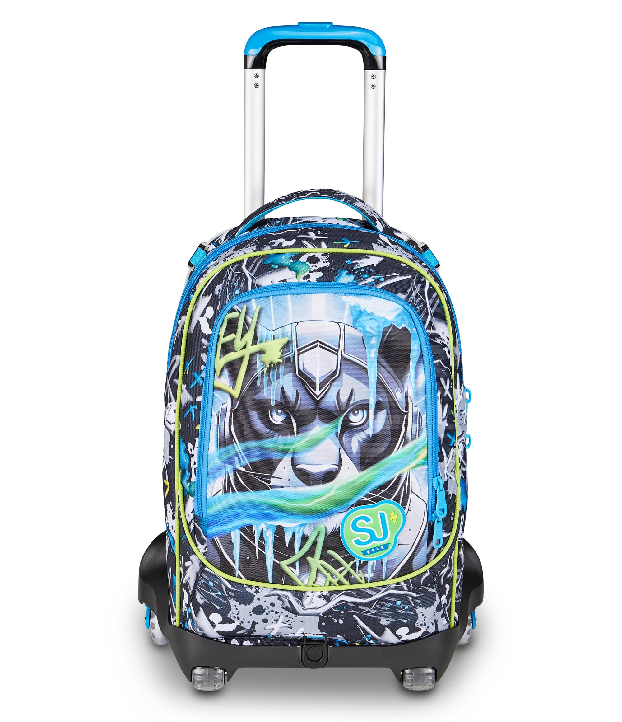 SJ GANG STYLE JAM GANG Trolley Scuola Jack 8 ruote GLACE PANTHER BOY, Celeste, 34L, Scomponibile, Uso Zaino, Cross-over System, Spallacci a scomparsa, Tasca portaborraccia, Elementari e medie, Bambino
