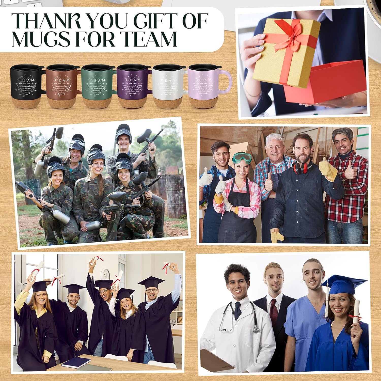 Didaey Team Appreciation Gifts for Employees Teacher Thank You Cup Bulk Motivational Coffee Mugs with Cork Bottom Team Gift for Staff Nurse Mothers Day Coworker Volunteer(Morandi,6 Pcs)