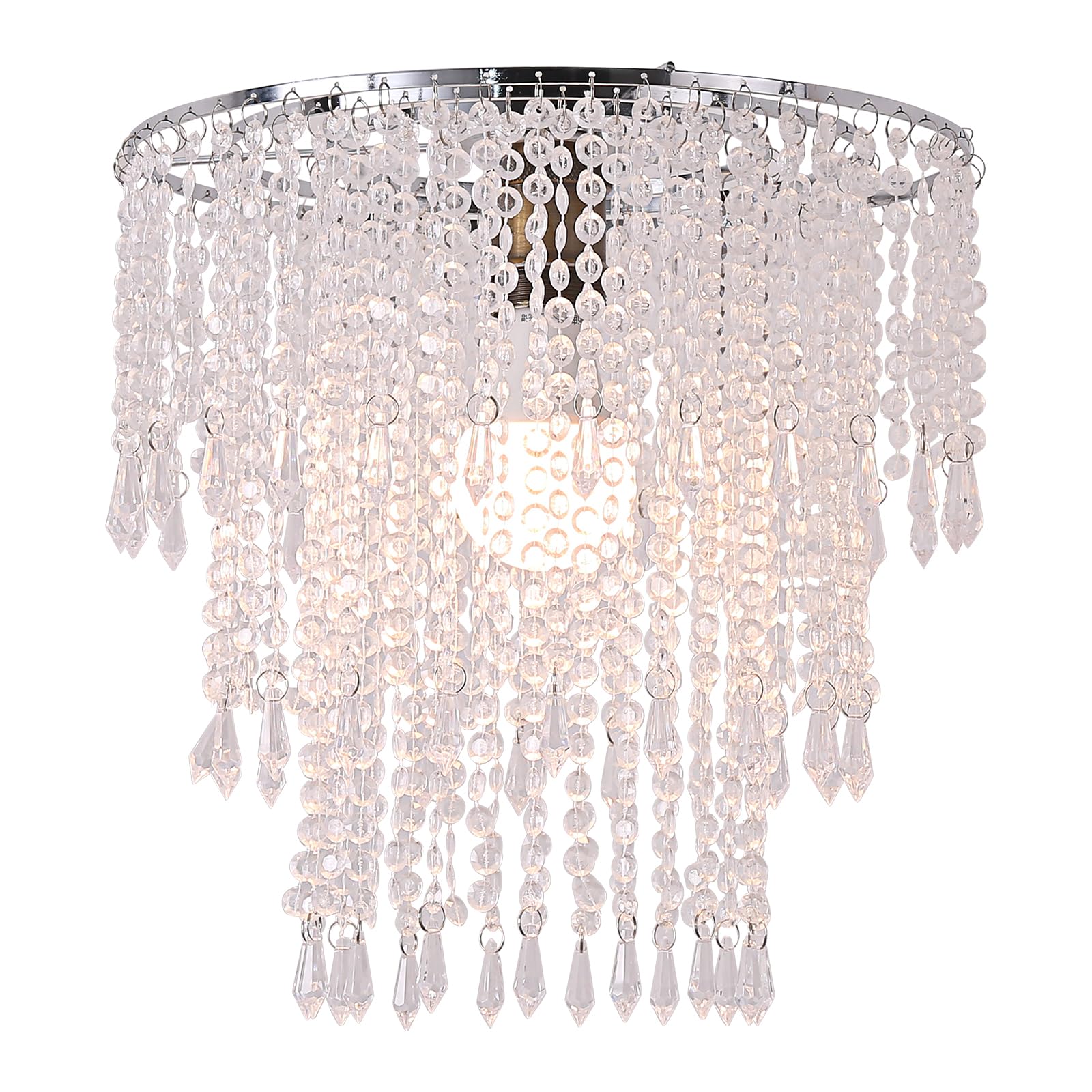 Acrylic Chandelier Shade, Modern Ceiling Light Shade Beaded Pendant Lampshade with Chrome Frame