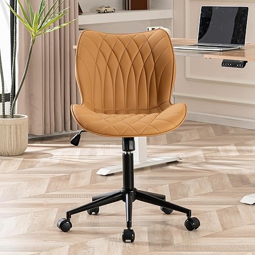 Miniatura 16 de YOUNUOKE Silla de escritorio sin brazos, cómoda silla de oficina con ruedas, silla ergonómica para el hogar, sillas ajustables para computadora