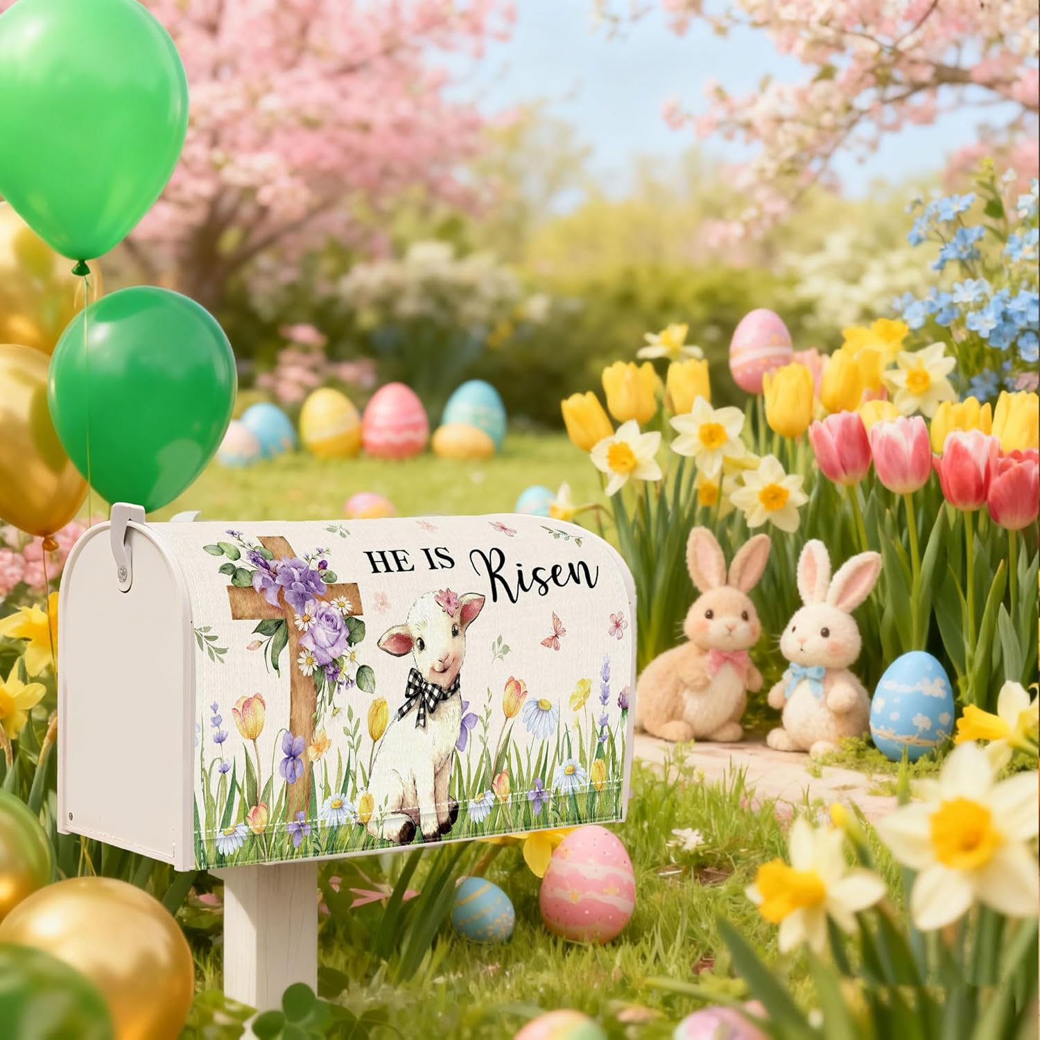 HemerVows Rustic Magnetic Easter Lamb Mailbox Cover, Spring Faith Outdoor Decorative Yard Mail Wrap, Charming Seasonal Garden Mailbox Protector, 18.11" x 20.87"