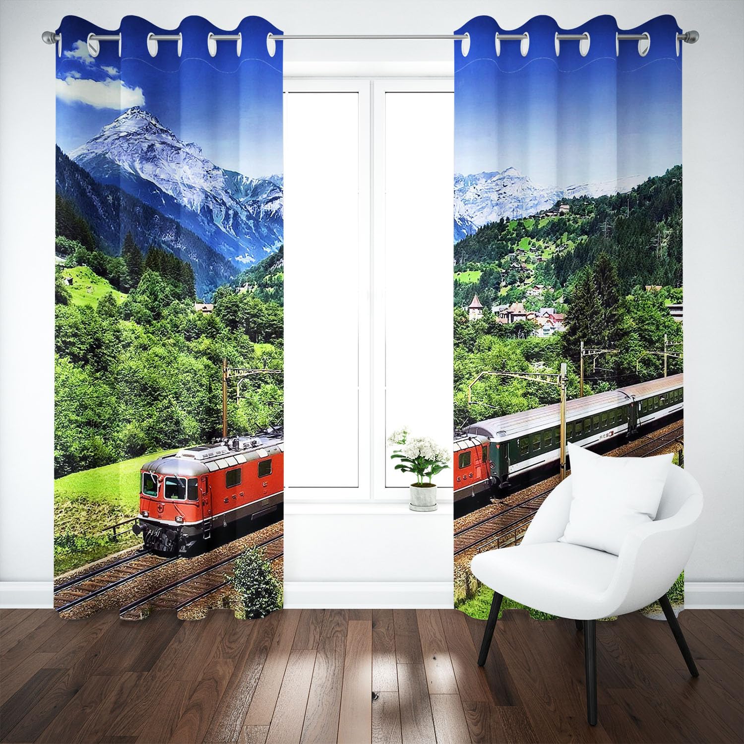 Vorhänge mit Ösen Blickdichte Vorhänge Zug Lokomotive Vorhang Polyester Zug Fenstervorhang 3D Home Dekoration Gardinen Für Kinderzimmer (1,220x215cm(2x110x215cm))