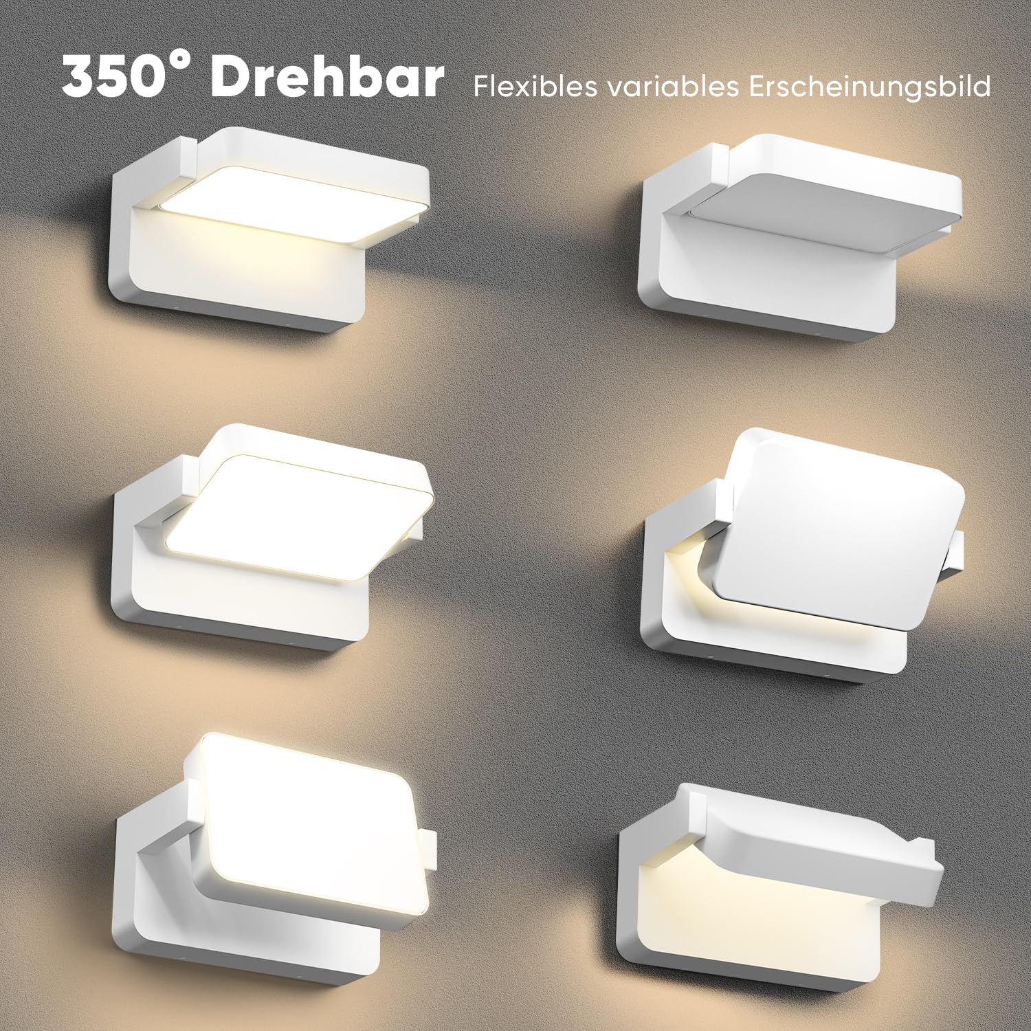 vatato 30W Außenwandleuchte mit Bewegungsmelder, LED Wandleuchte Innen Außen Wandlampe mit Schwenkbar Panel, Wasserdicht IP65 aussenlampe wand, Warmweiß außenleuchte 3000K (Weiß 1 Stück)