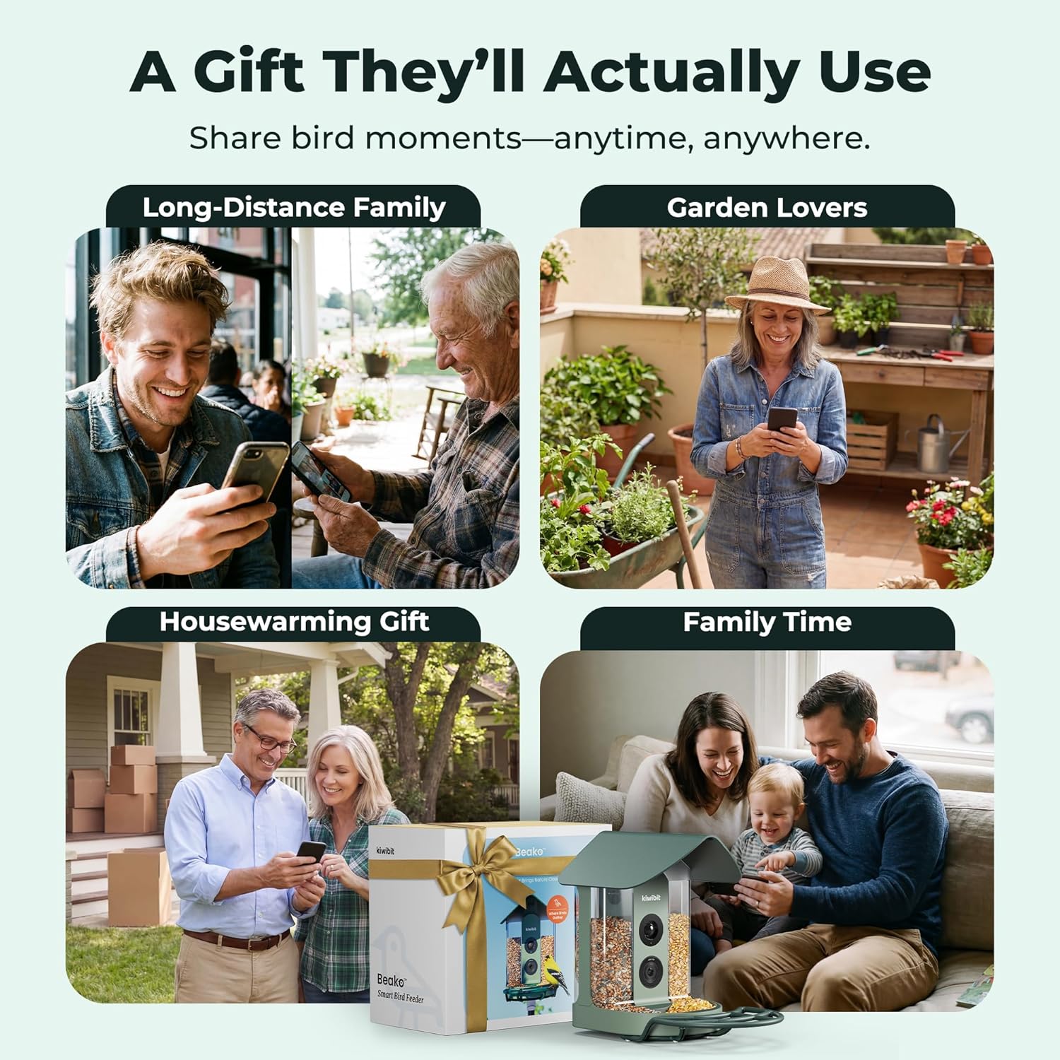 Smart Bird Feeder 4K AI Camera with Solar Panel for Outdoors, Bird Species Identification, 8MP Photos, 4K Video Livestream, Real-Time Bird Alerts, Birdwatching Gifts for Bird Lovers, Sage Pine