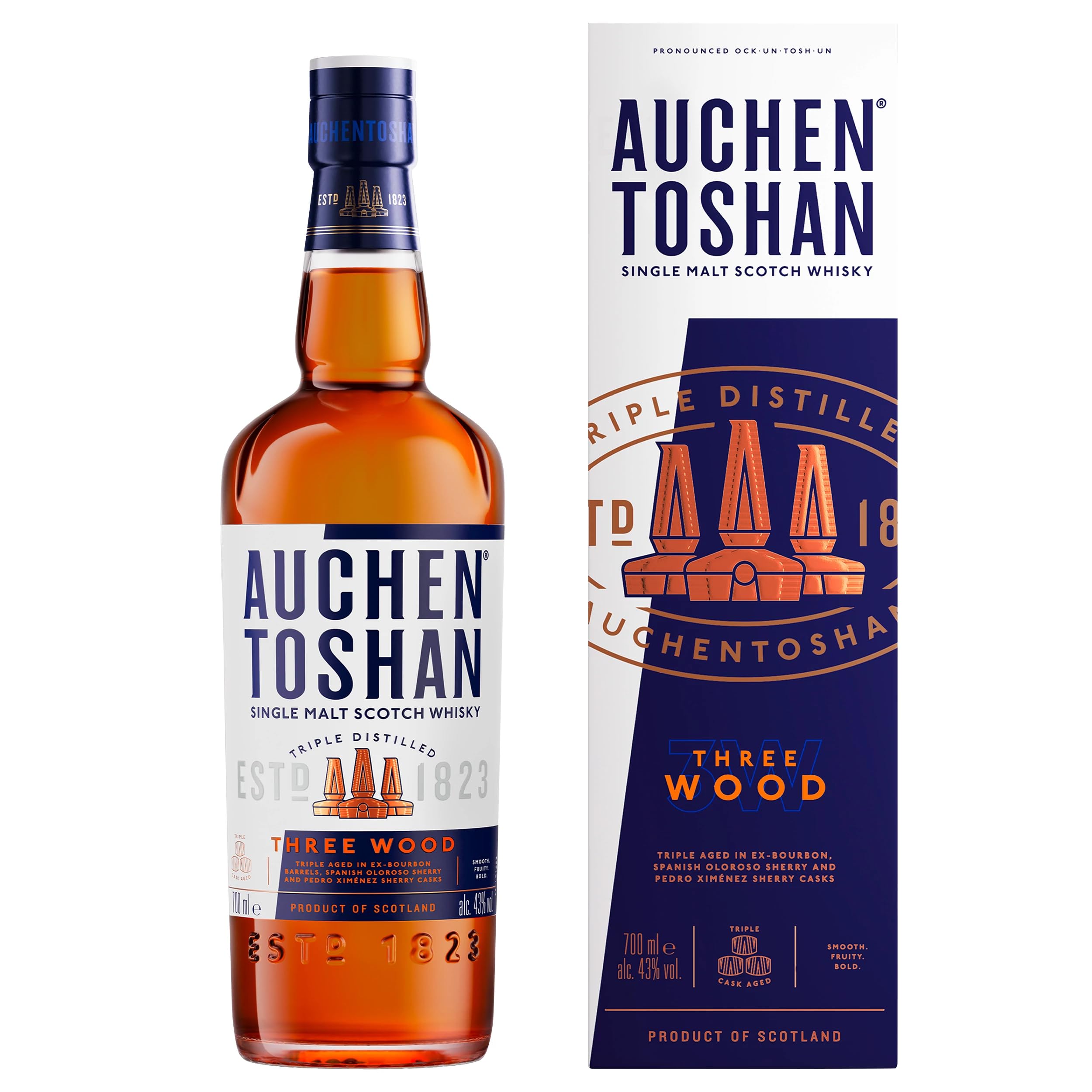 Auchentoshan Three Wood | Single Malt Scotch Whisky | mit Geschenkverpackung | karamell-nussiger Geschmack| 43% Vol | 700ml Einzelflasche