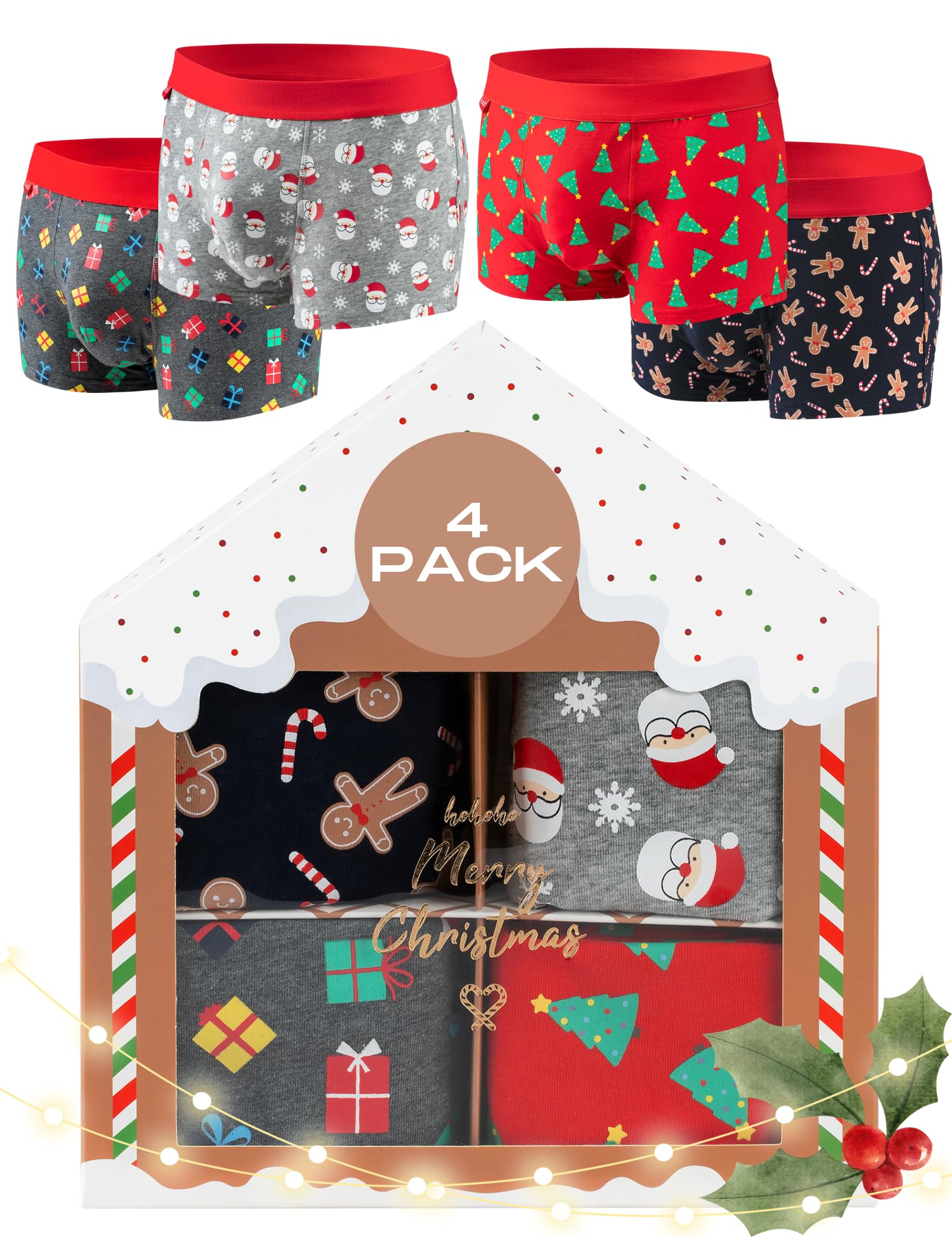soxo Christmas Boxer Shorts Men Xmas Gifts Mens Funny Underwear Gift Boxers Briefs L Multicolored 4 Pieces