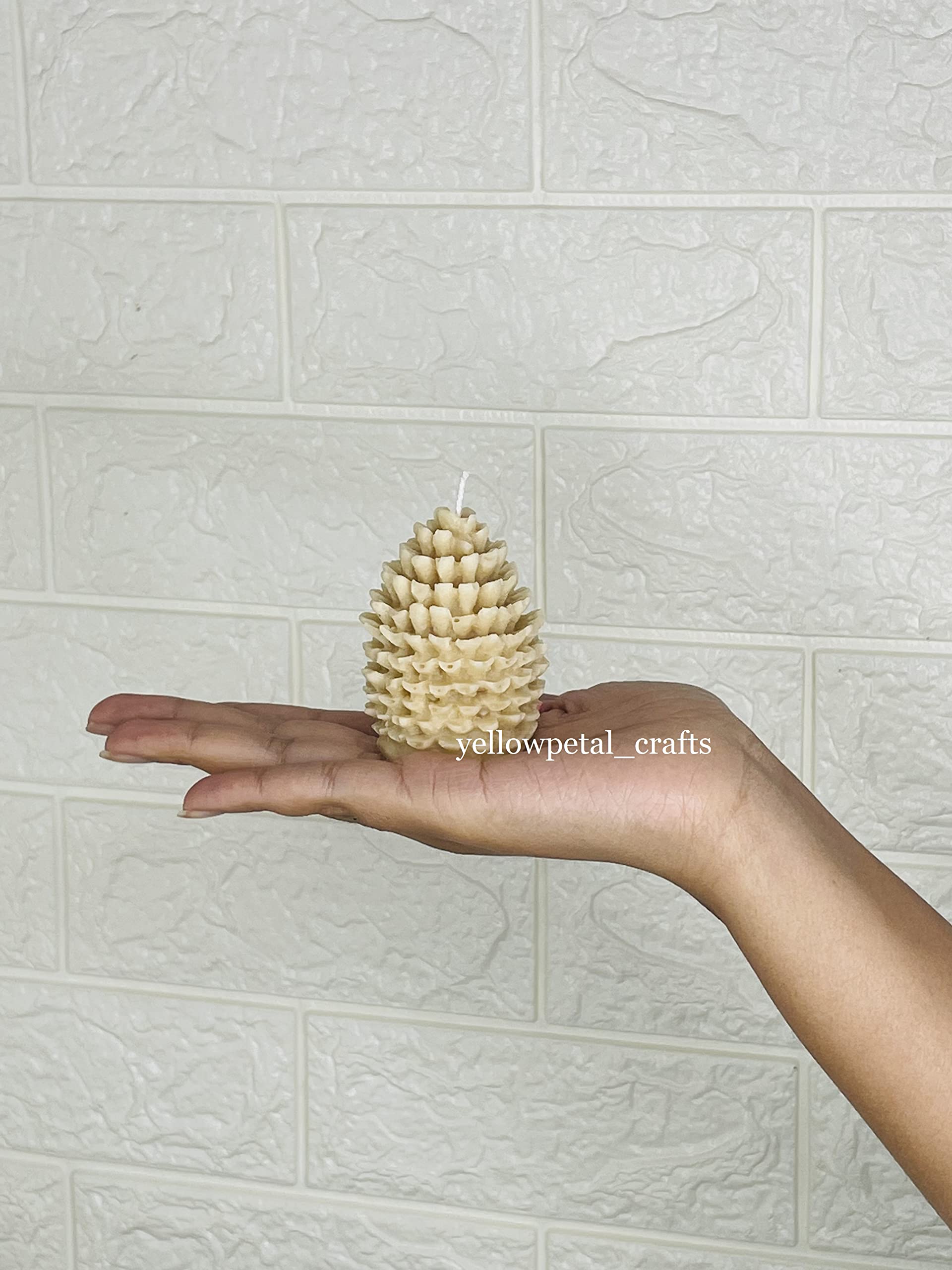 Yellow Petal Pine Cone Candle | White, Beige & Brown Color | Vanilla & Lemongrass Scented | Valentine & New Year Gift | 100% Soy Wax 55g (Pack of 3) 1