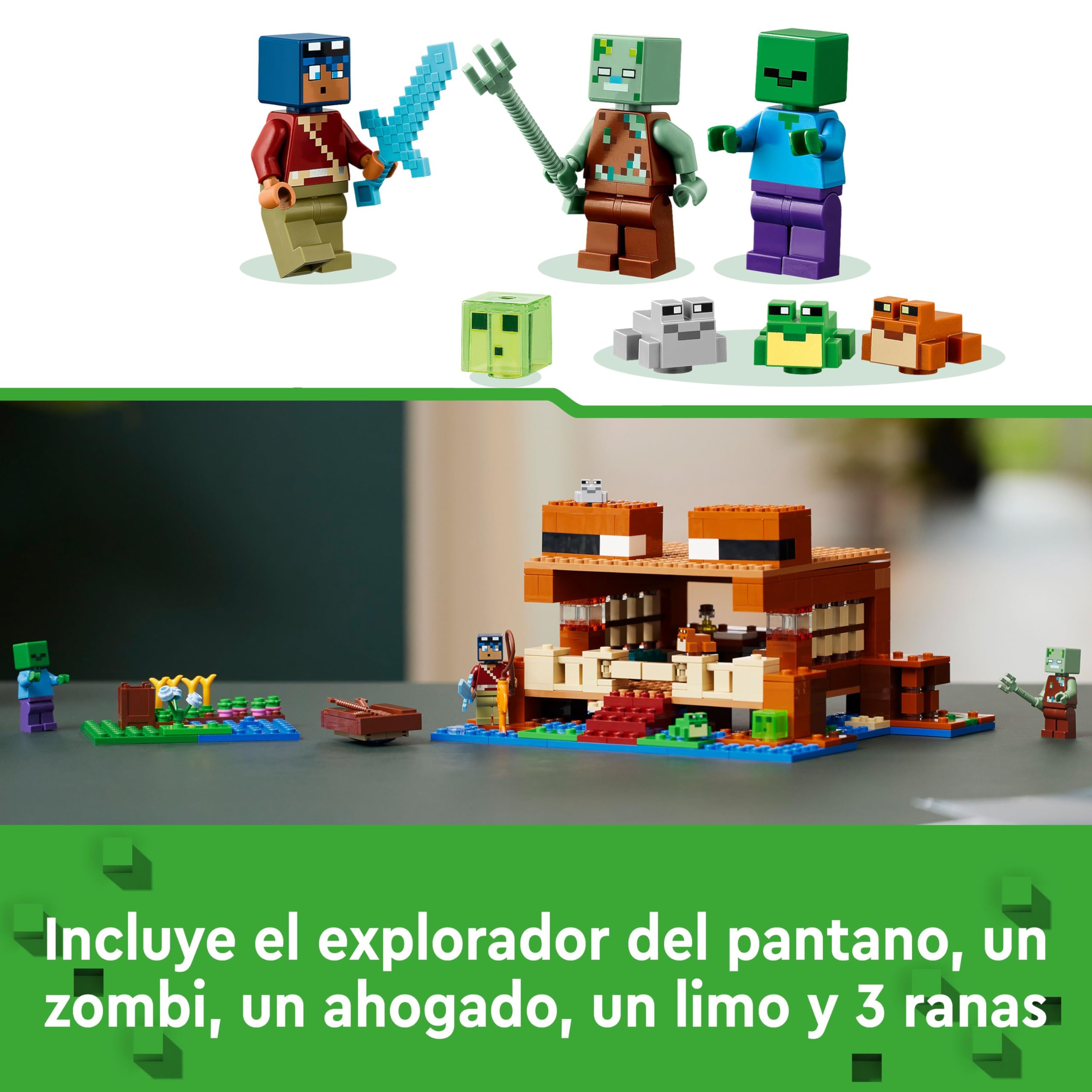 LEGO Minecraft La Casa-Rana de Juguete - Juego con Barco, Figuras de Animales y Criaturas - Accesorios Inc. Mesa de Trabajo y Horno - Regalo Gamer para Niños y Niñas de 8+ Años 21256
