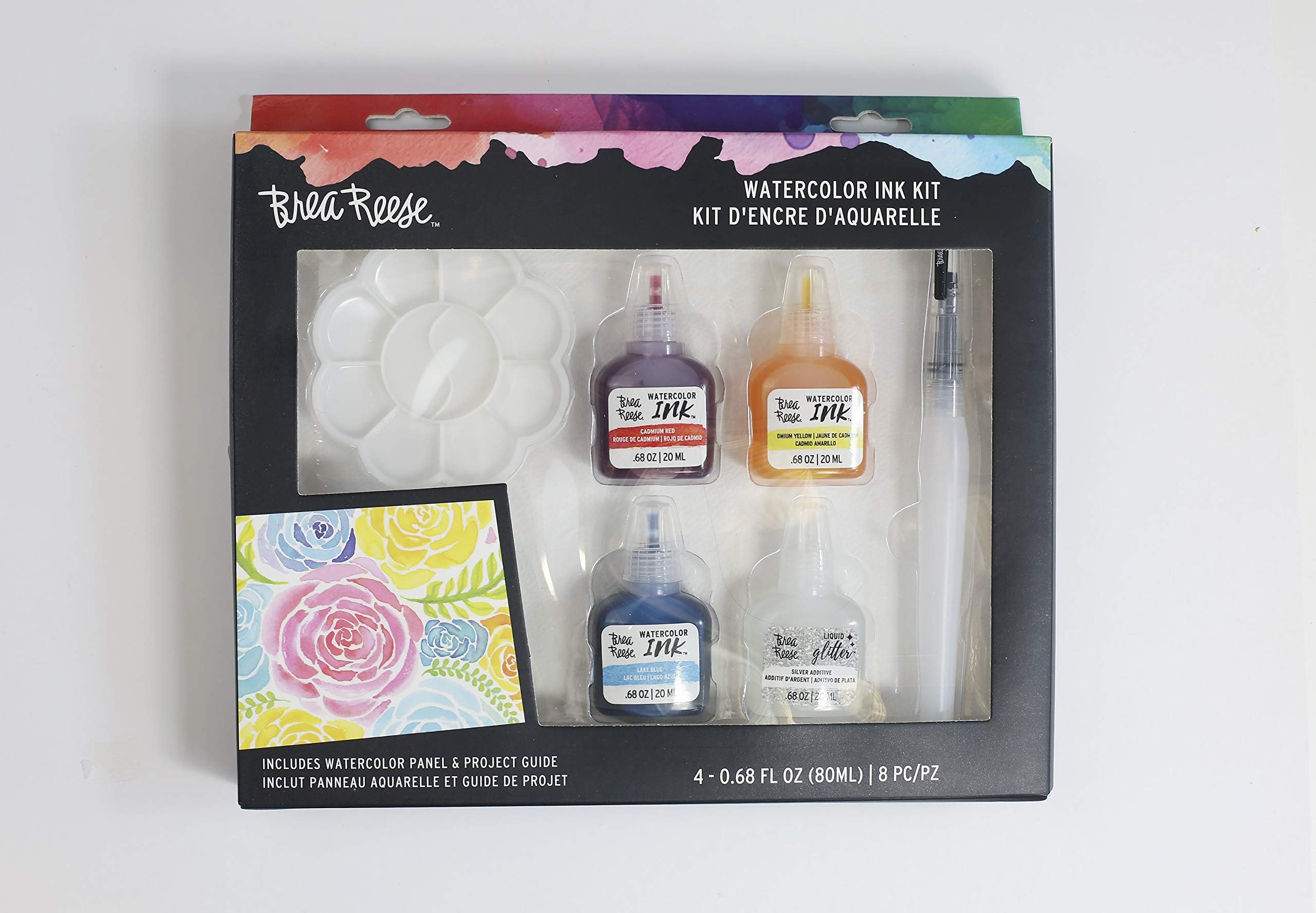 Brea Reese Watercolor Ink Art Kit - Set of Three Watercolor Inks, One Glitter Additive and Two Tools - Everything You Need to Create with Confidence