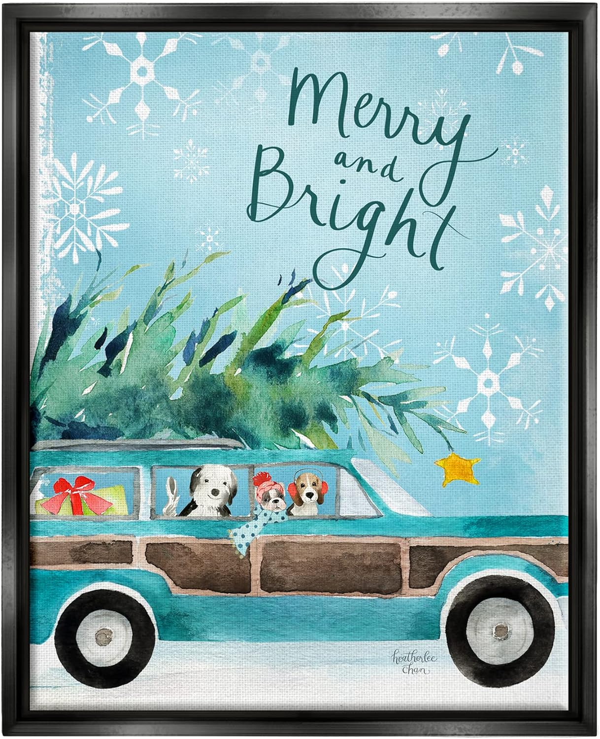 Stupell Industries Merry & Bright Christmas Scene Holiday Puppies, Design by Heatherlee Chan