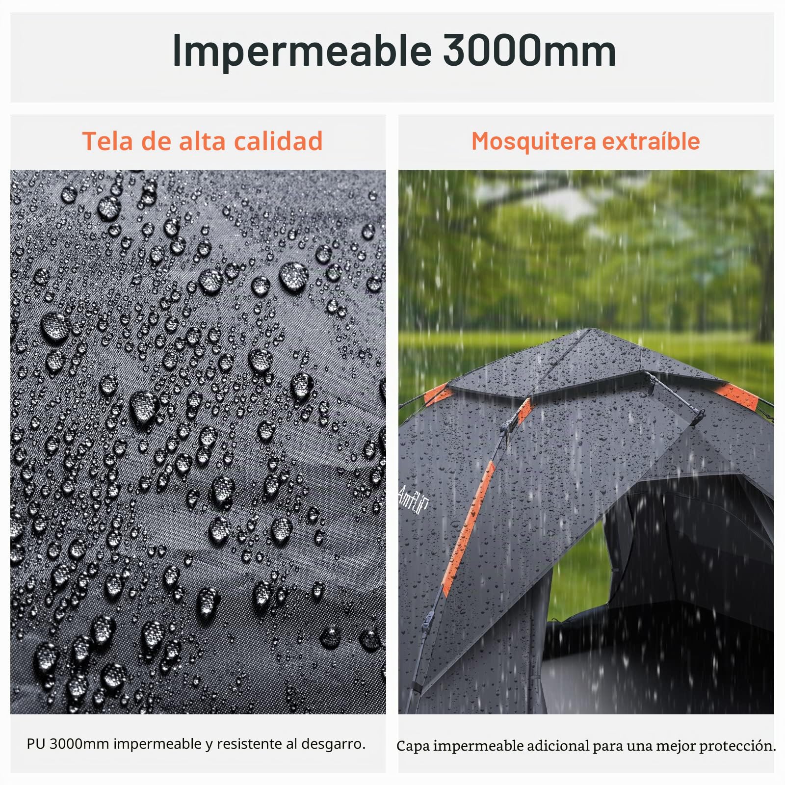 Amflip Tienda de Campaña Automática para 3 Hombre Personas, Tienda de Camping Carpa Interior y Exterior 2 en 1, Anti Impermeable Viento, Puerta Doble para Senderismo Escalada al Aire Libre Viaje