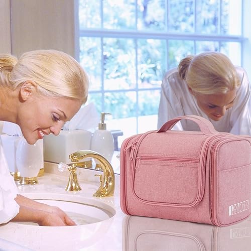 Miniatura 40 de WANDF Neceser colgante grande para viaje, organizador de maquillaje cosmético, resistente al agua, bolsa de baño para mujeres y hombres (negro)