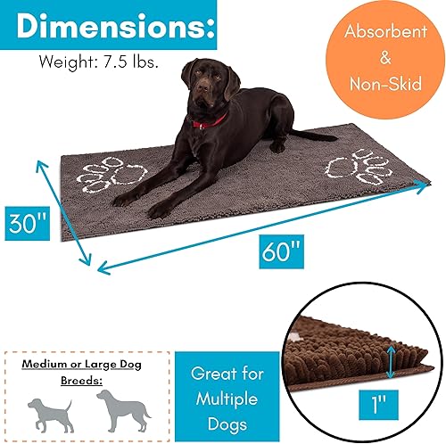 Vista 3 de Internet's Best Felpudo de felpilla para perro, 60 x 30 pulgadas, superficie absorbente, parte inferior antideslizante, protege los pisos, color gris