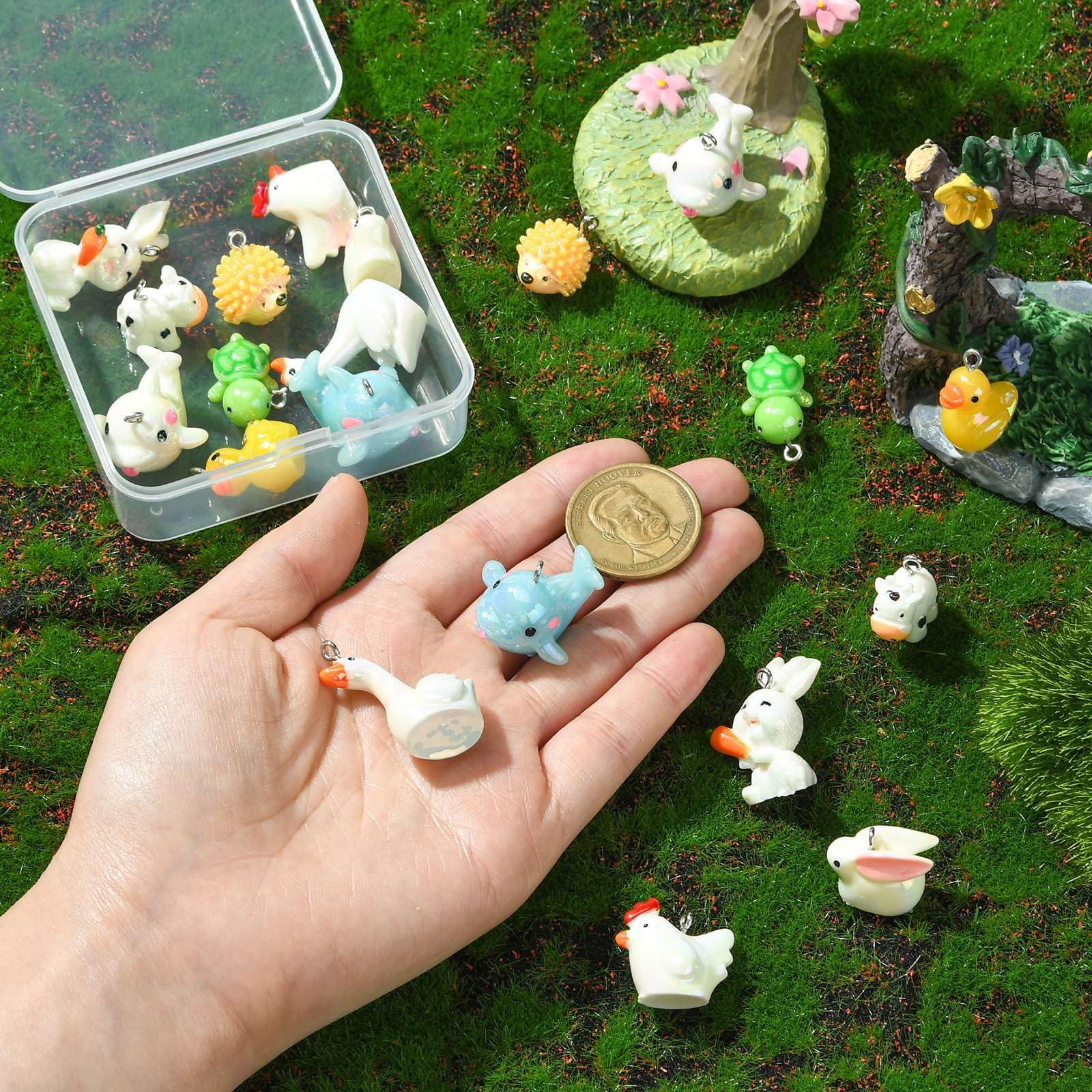 UR URLIFEHALL 20 Pcs 10 Styles Resin Animal Charms 3D Duck Rabbit Turtle Charms for DIY Jewellery Making Keychain Crafts Phone Straps - Image 4