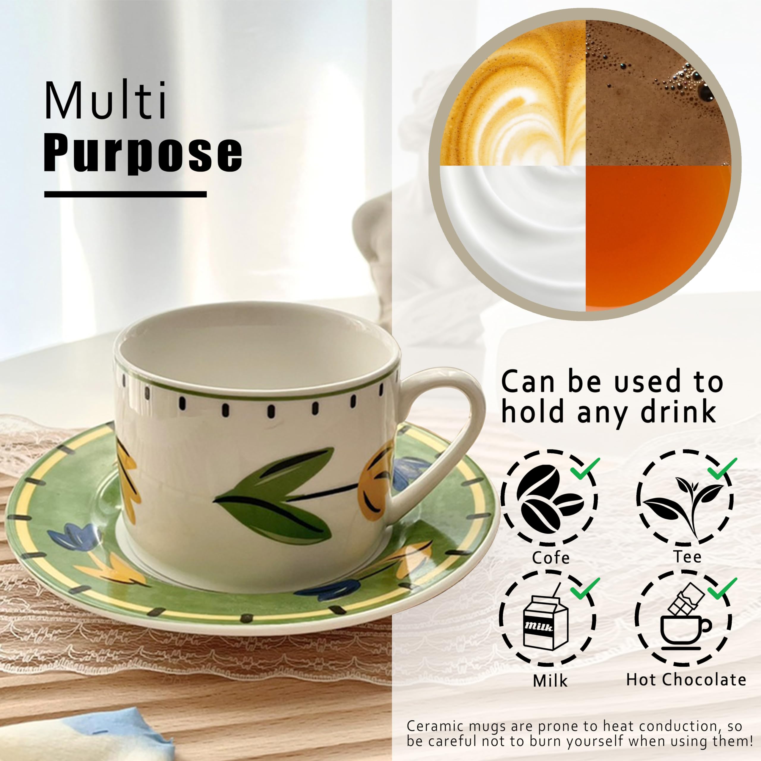 Best Friend Birthday Gifts for Women Yellow Tulip Pattern Coffee Mug Cartoon Cute Flower Pattern Coffee Mug