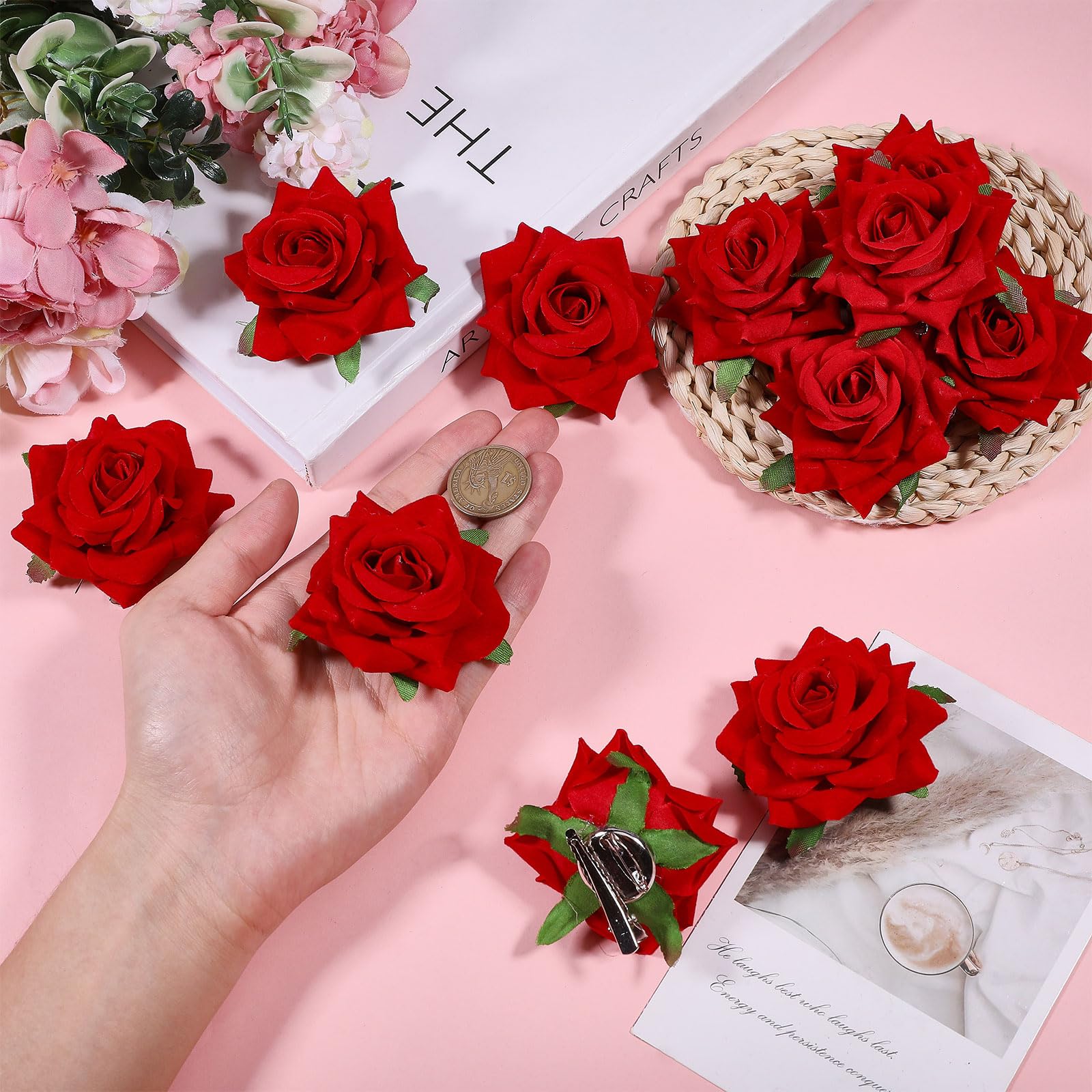 FREEBLOSS 30Pcs Rose Hair Clip Flower Hairpin Brooch Flowers Hair Clips for Decor Women Rose Brooch Pins for Wedding Party - Image 3