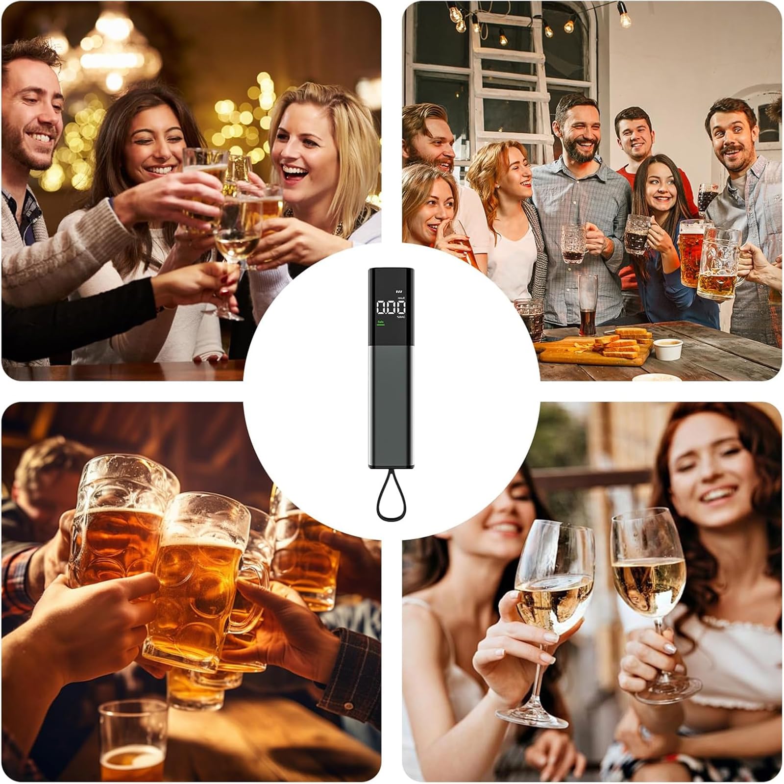 ERICAT Detector De Alcohol Digital, Alcoholímetro De Alta Precisión, Indicación De 3 Colores Y Respuesta Rápida, Apagado Automático Y No Requiere Contacto con La Boquilla, para Muchas Ocasiones
