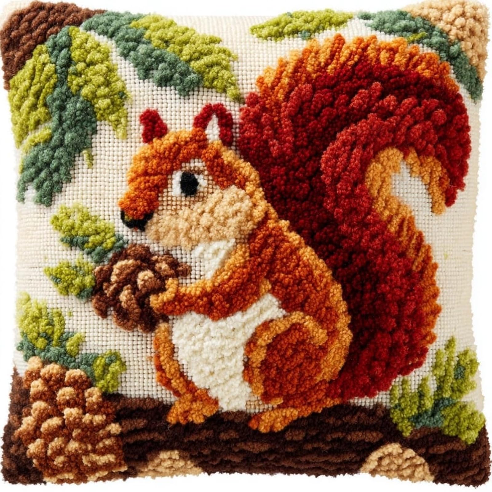 Wallustrioaw Animal Squirrel 43X43cm Diy Latch Hook Cushion Kit,