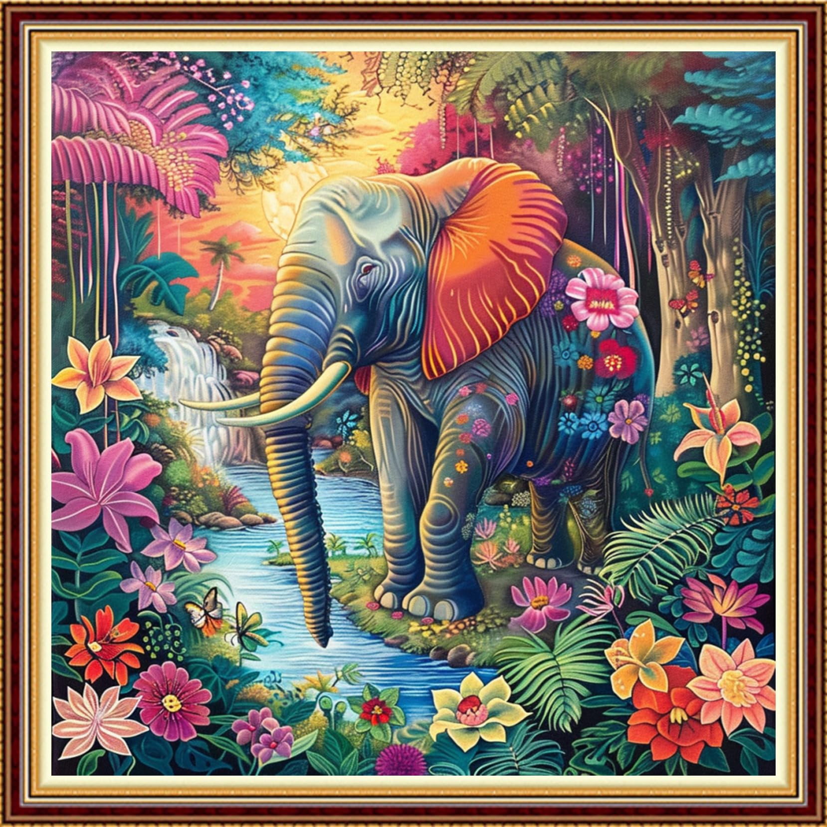 Fanxvivy Stamped Counted Cross Stitch Kits for Adults Printed Cross-Stitch Patterns 11CT Stamped or Counted Cross Stitching Embroidery Kit Needlepoint Kits-Jungle Elephant 18x18 inch