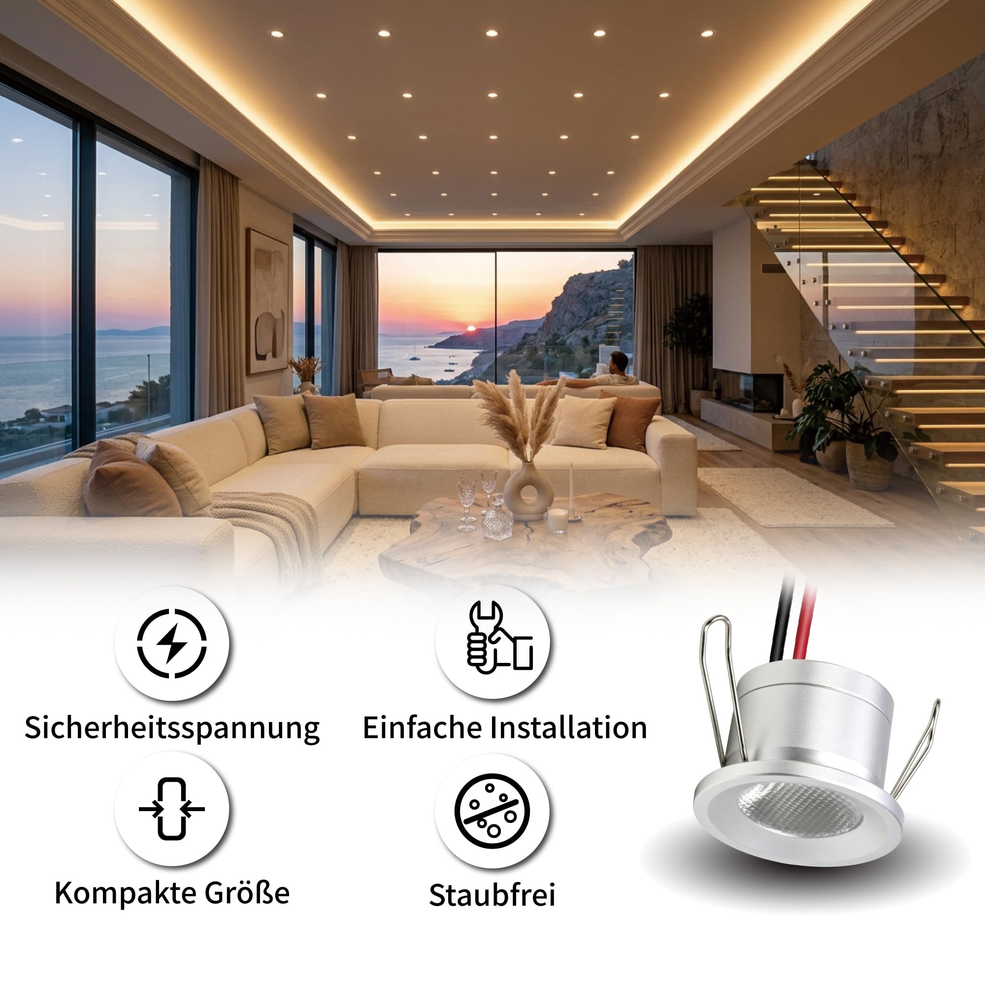 Mini LED Spot 12v 2W 12Stk. Einbaustrahler, IP65 Wasserdicht Spotlights Downlight Strahler, 25mm Klein Einbau Vitrinenbeleuchtung für Schrank Küche Decke Badezimmer Treppen(Silber Warmweiß)