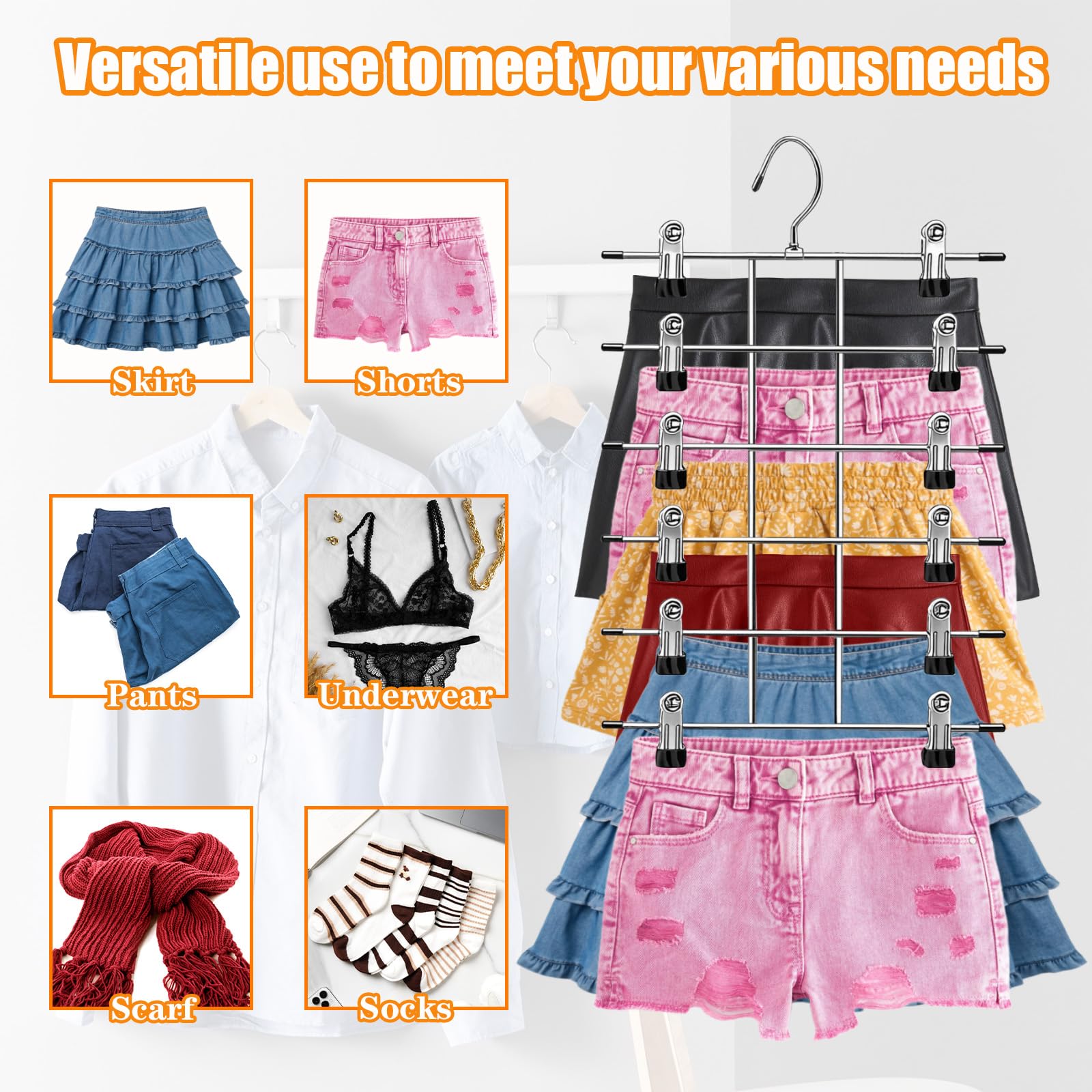 2 Pcs Perchas Pantalones Ahorra Espacio, Perchas Pinzas Metálicas Pantalones con Ganchos Giratorios 360, Clips Ajustables Antideslizantes Faldas para Colgar, Ropa, Cortos, Ropa Interior