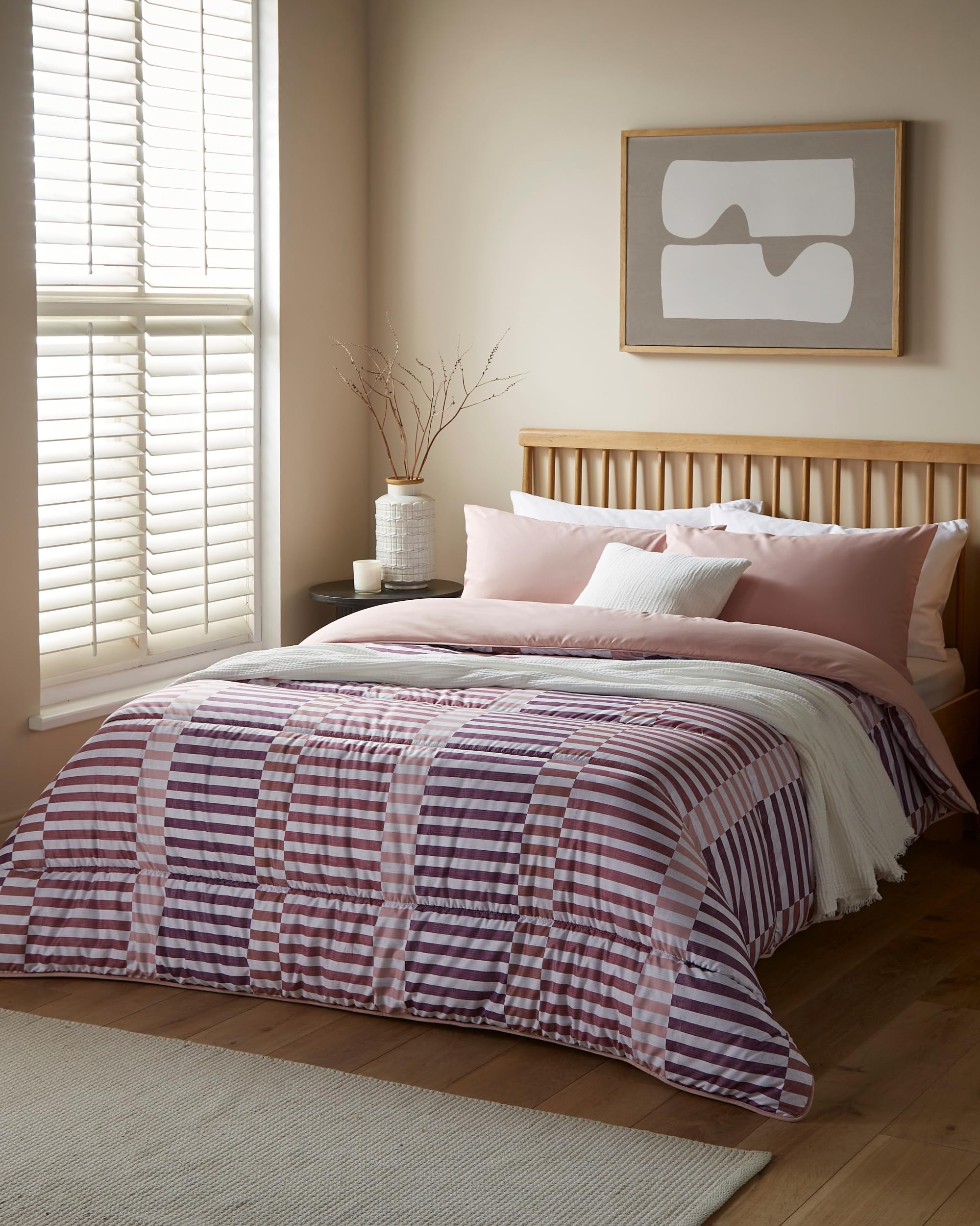 Night Lark Coverless Duvet and Pillowcase Set, Autumn Collection – Coverless Duvet Single 10.5 Tog with Advanced Smartfil® Fibre, Machine Washable, Hypoallergenic – Rosy Stripes, Single Bed Size